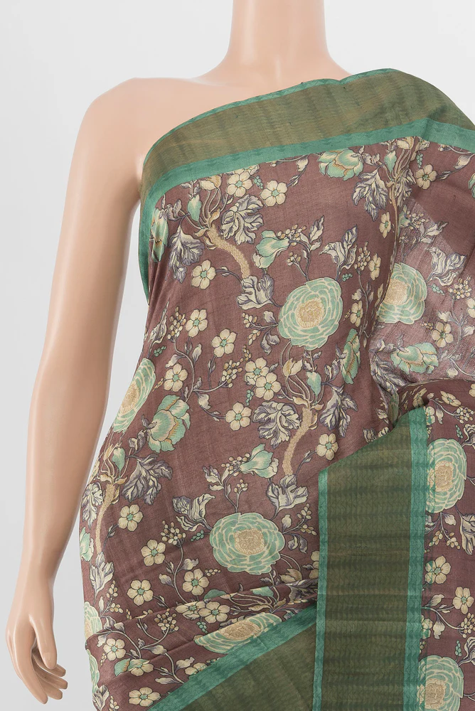 Brown Tussar Silk Saree - Image 2