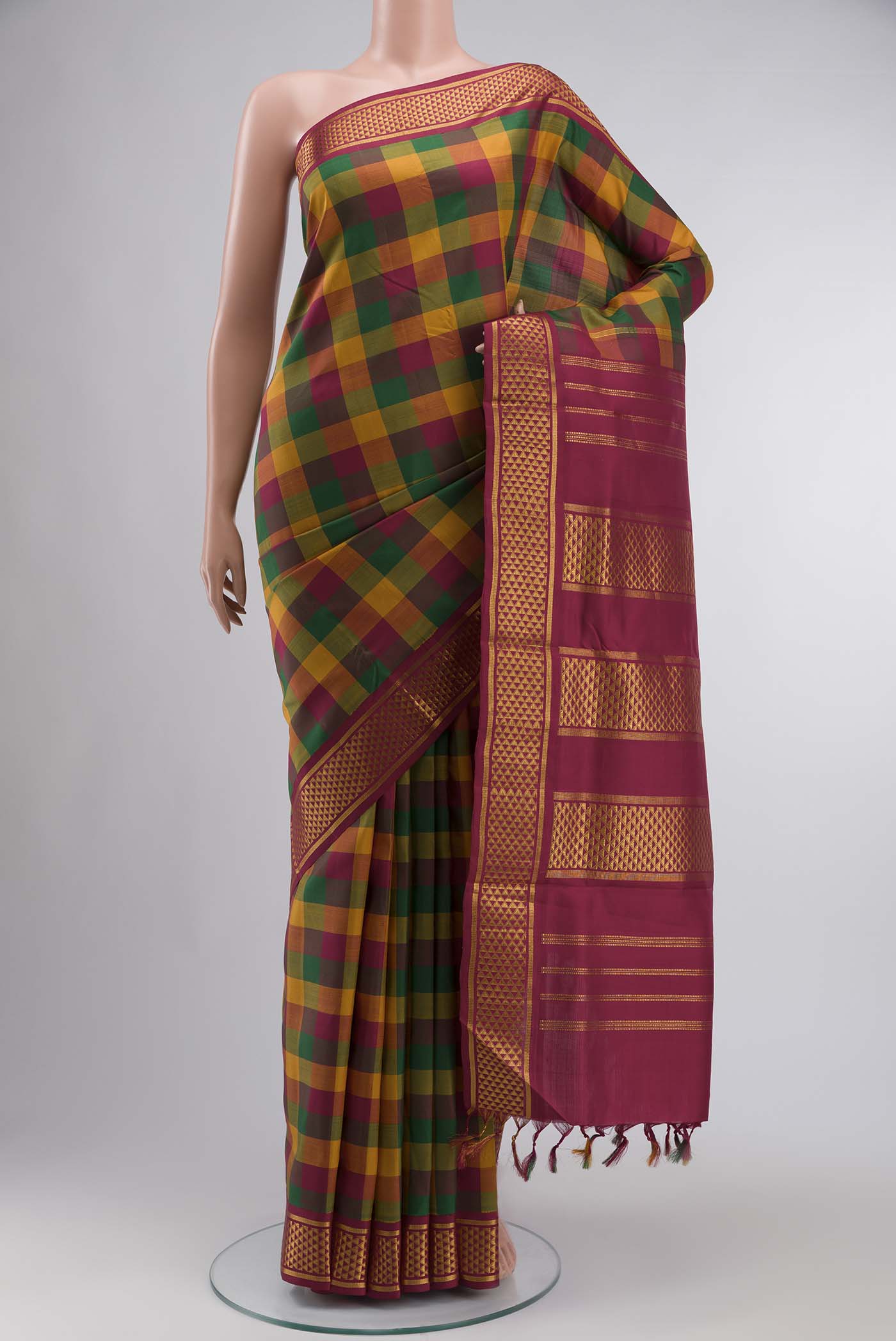 Multicolor Kanchipuram Silk Nine Yards Saree
