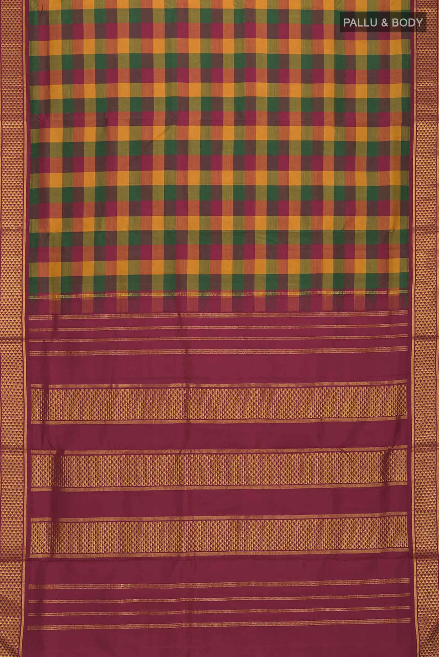 Multicolor Kanchipuram Silk Nine Yards Saree - Image 5