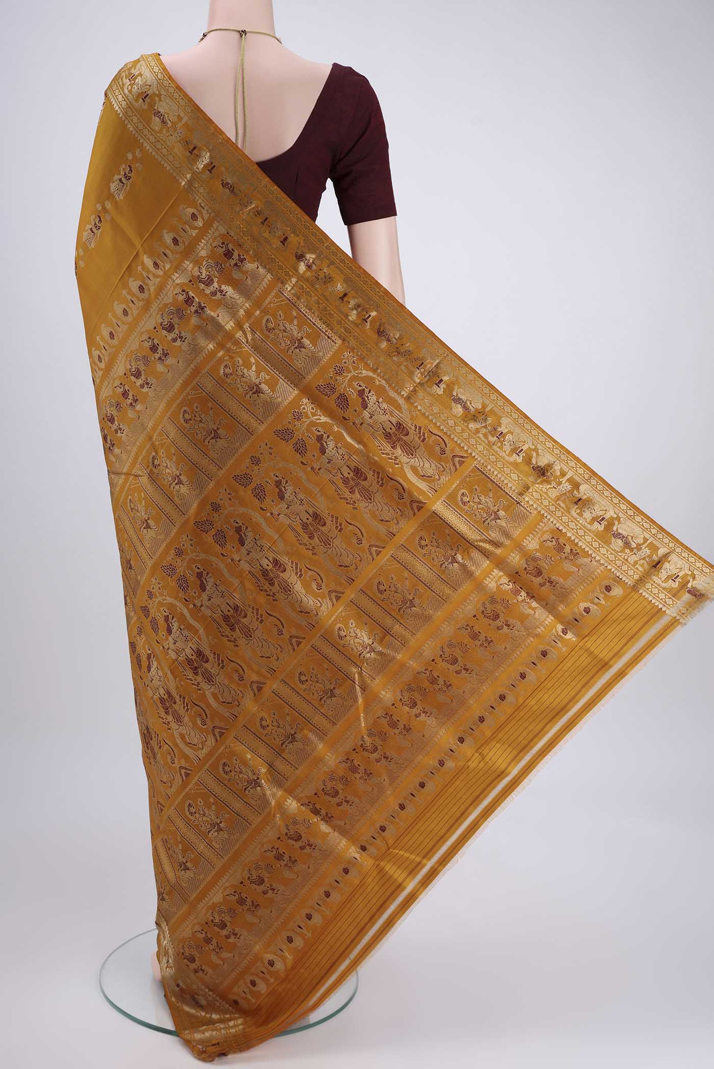 Mustard Baluchari Silk Saree - Image 3