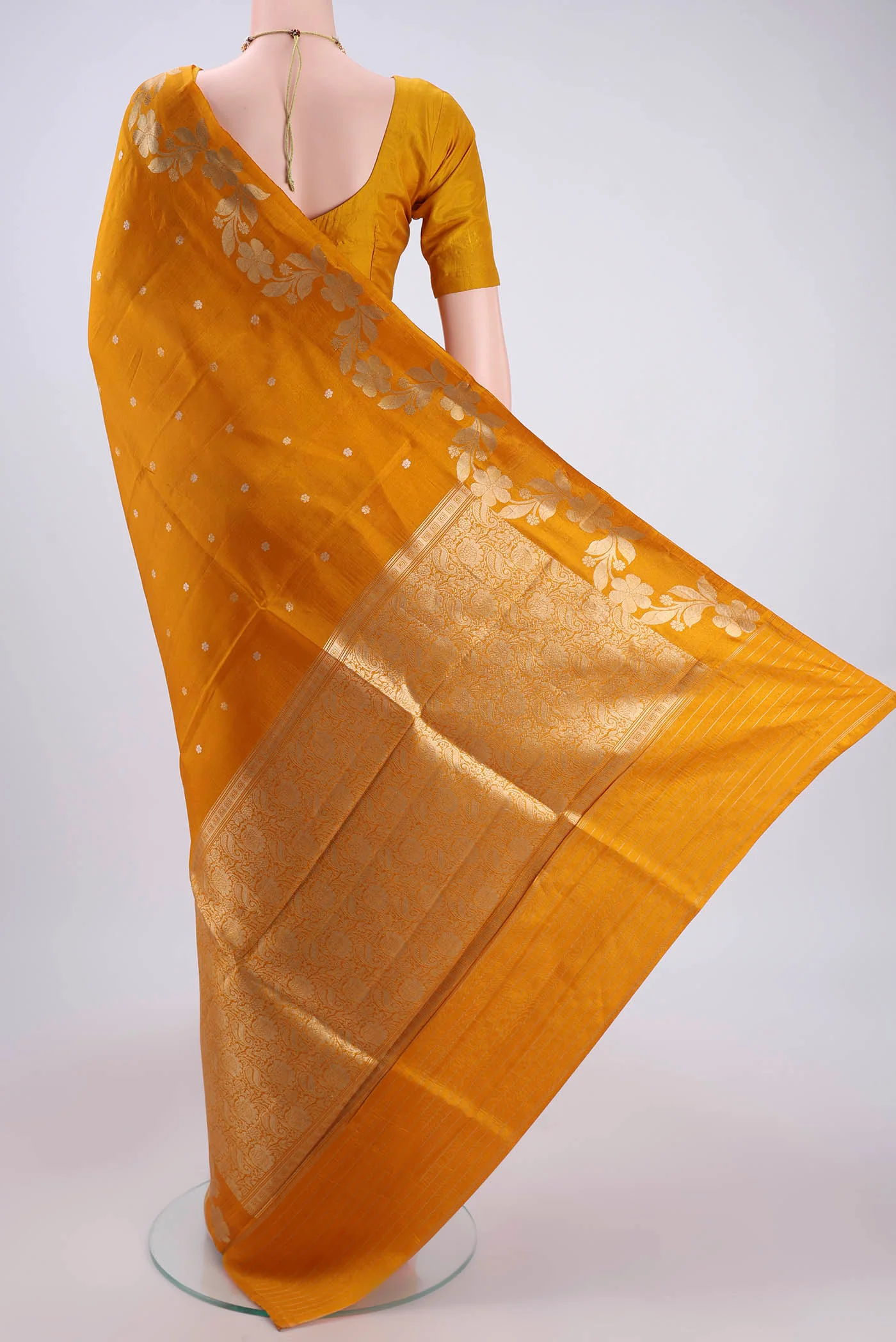 Mustard Banarasi Katan Silk Saree - Image 3