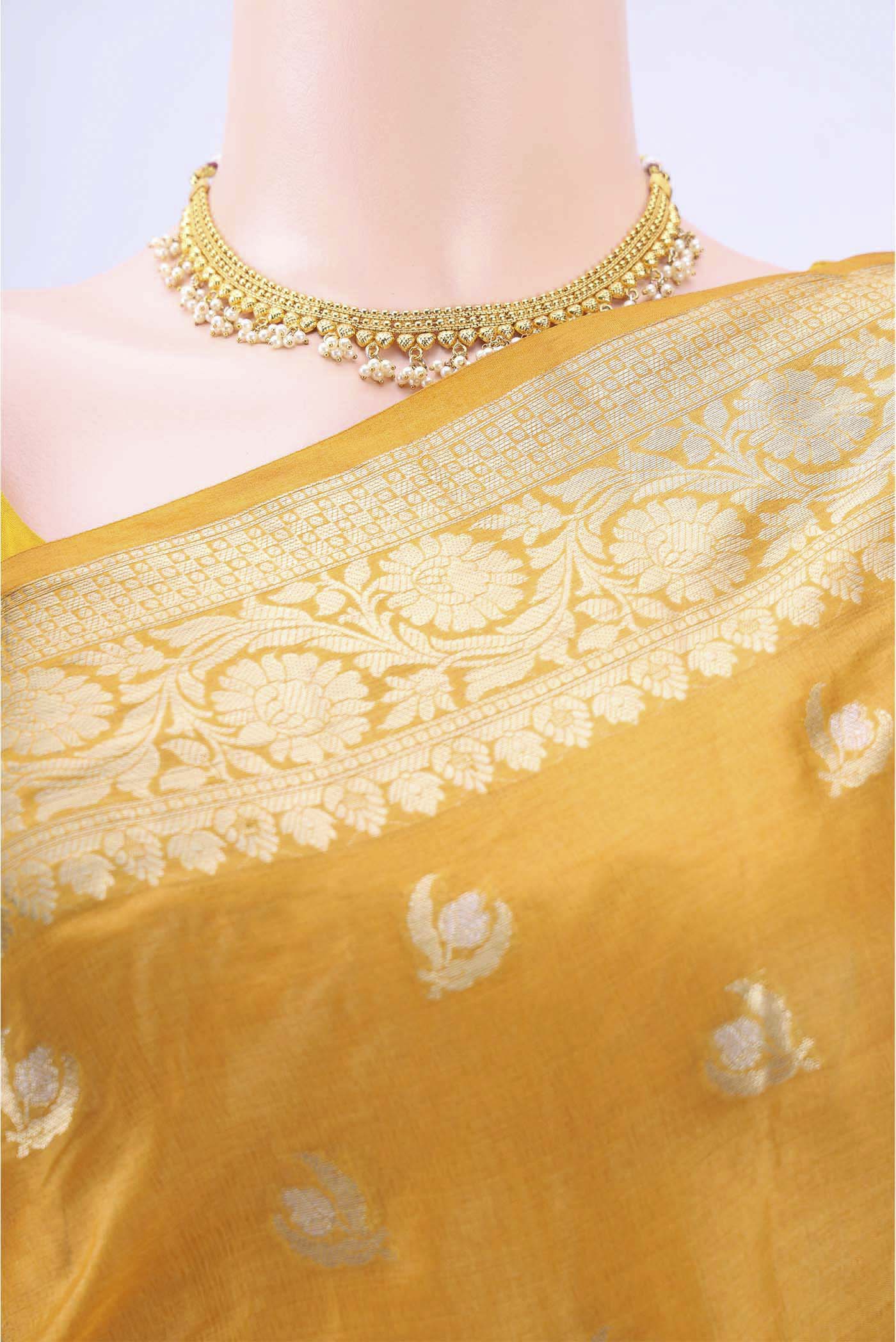 Mustard Banarasi Raw Silk Saree - Image 2