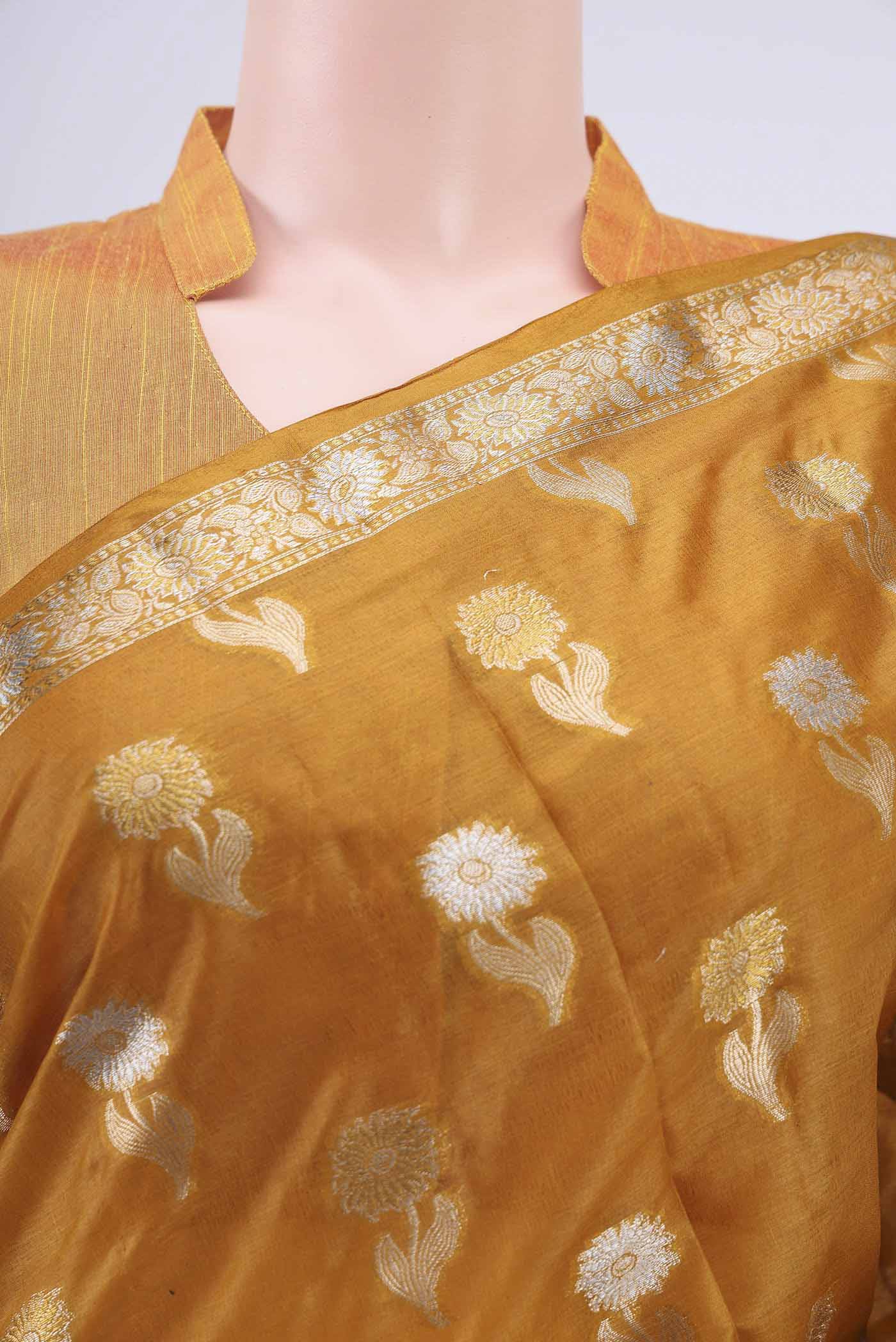 Mustard Banarasi Raw Silk Saree - Image 2