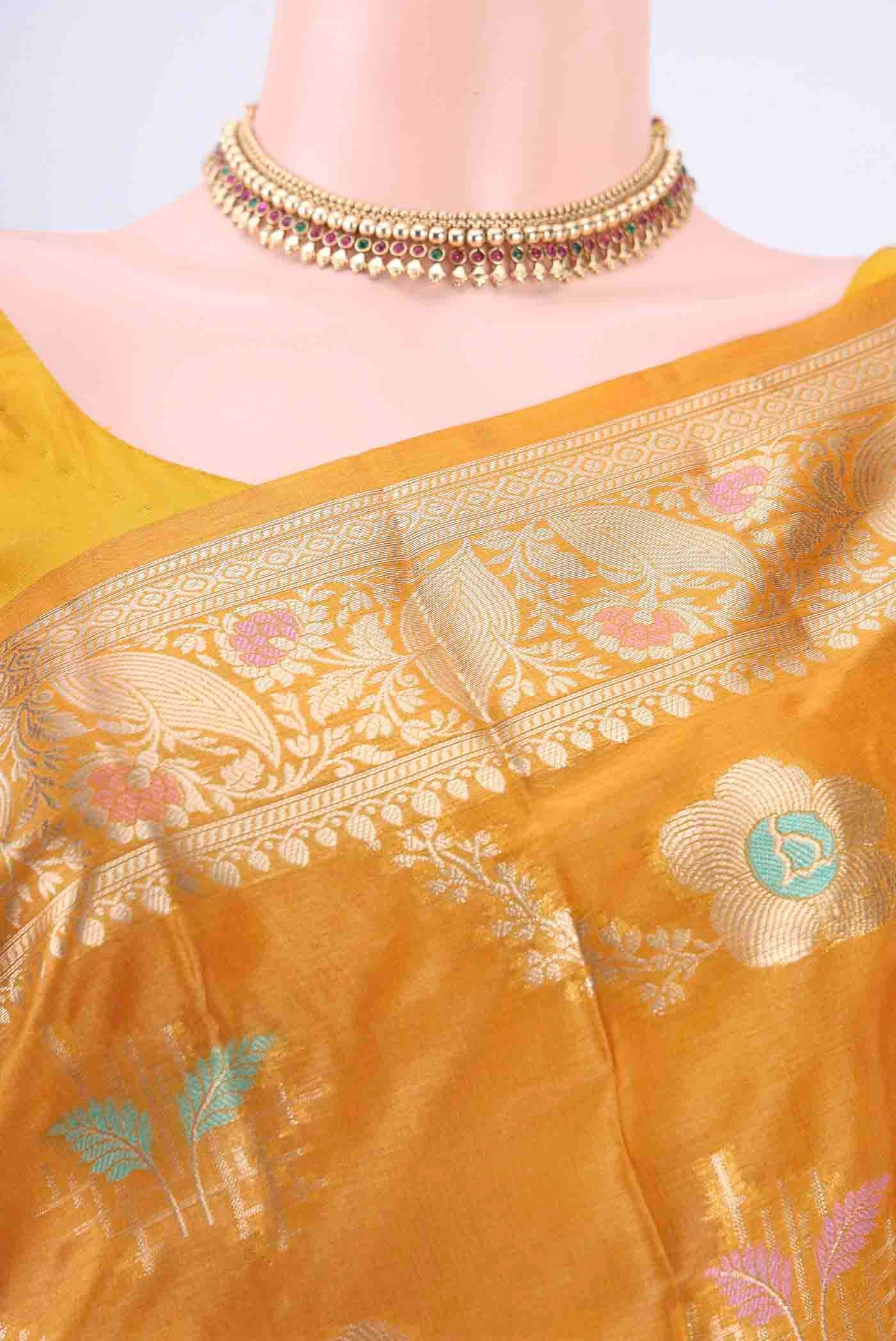 Mustard Banarasi Tussar Silk Saree - Image 2