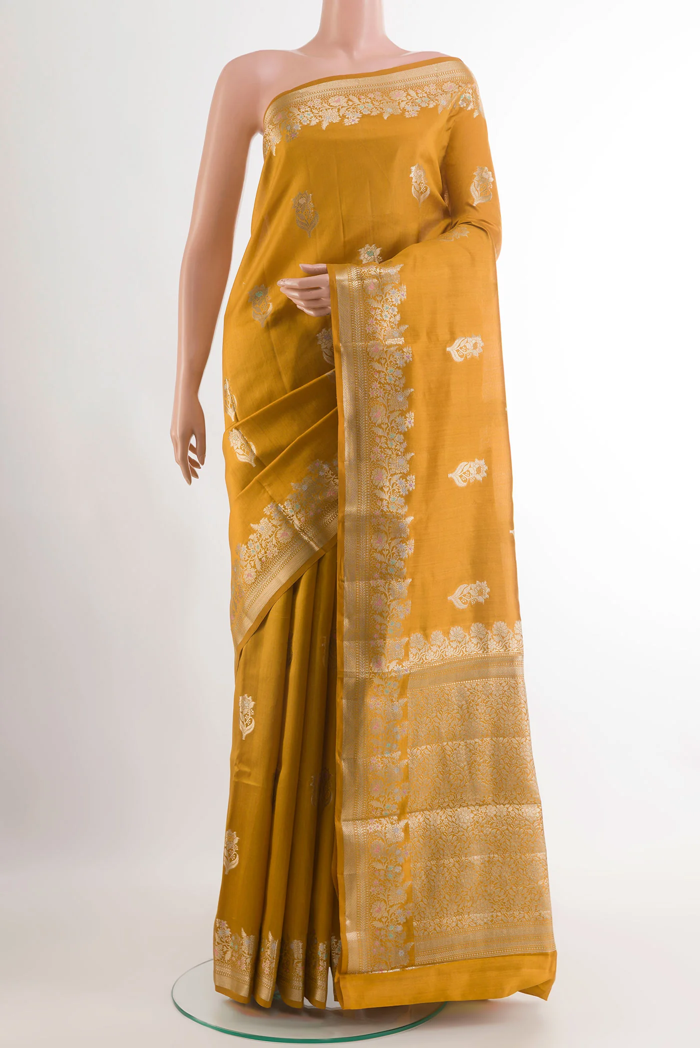 Mustard Banarasi Raw Silk Saree