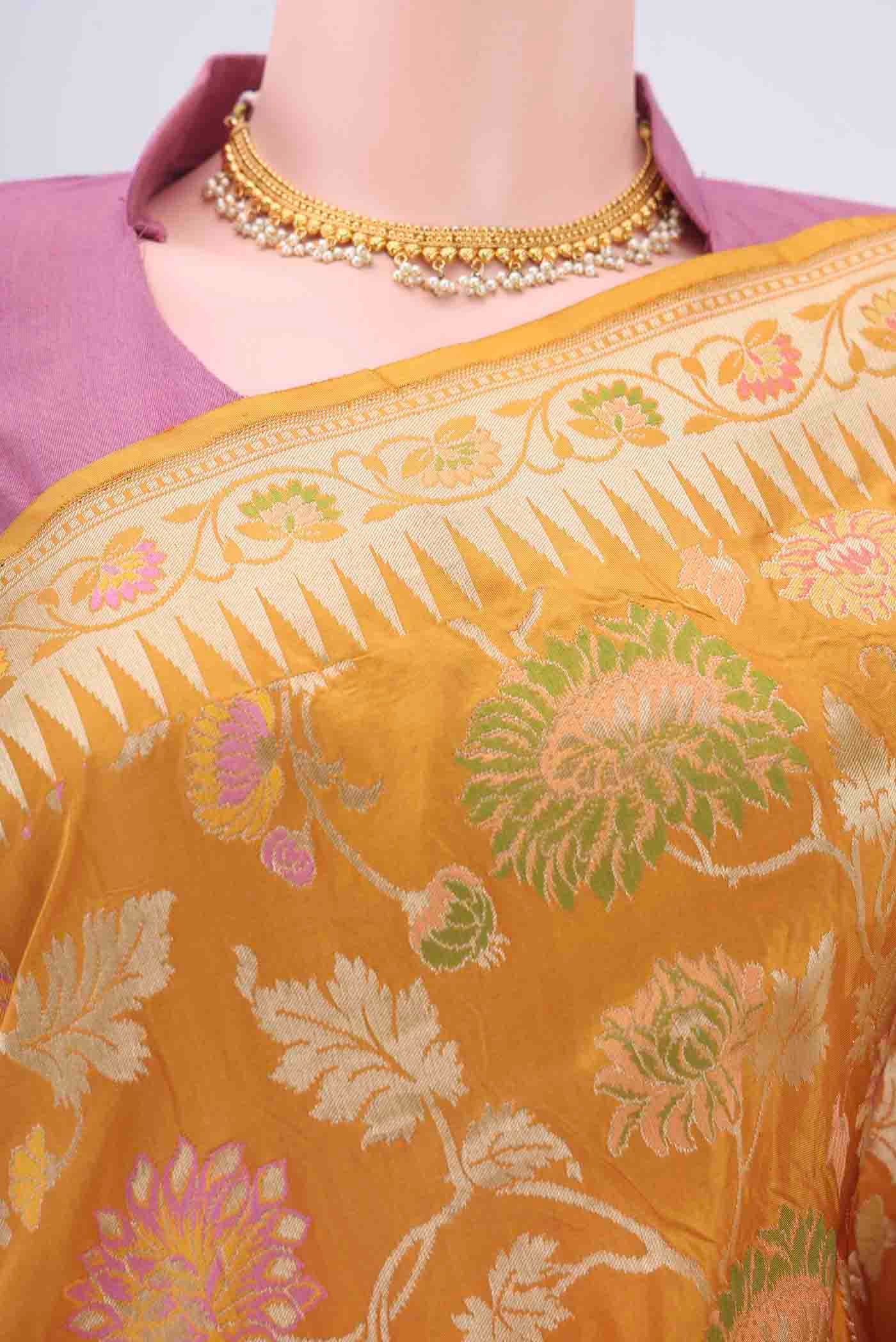 Mustard Banarasi Silk Saree - Image 2