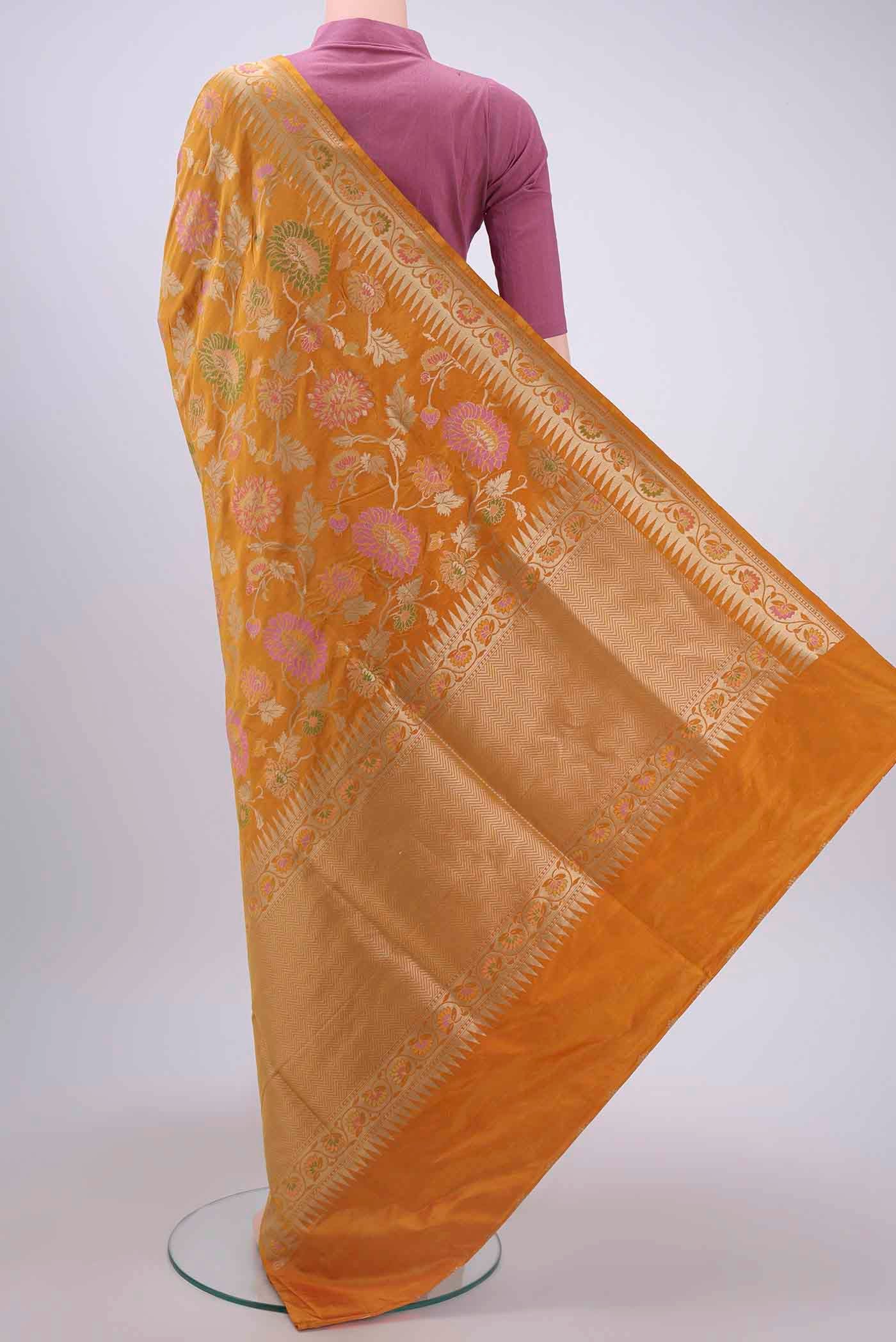 Mustard Banarasi Silk Saree - Image 3