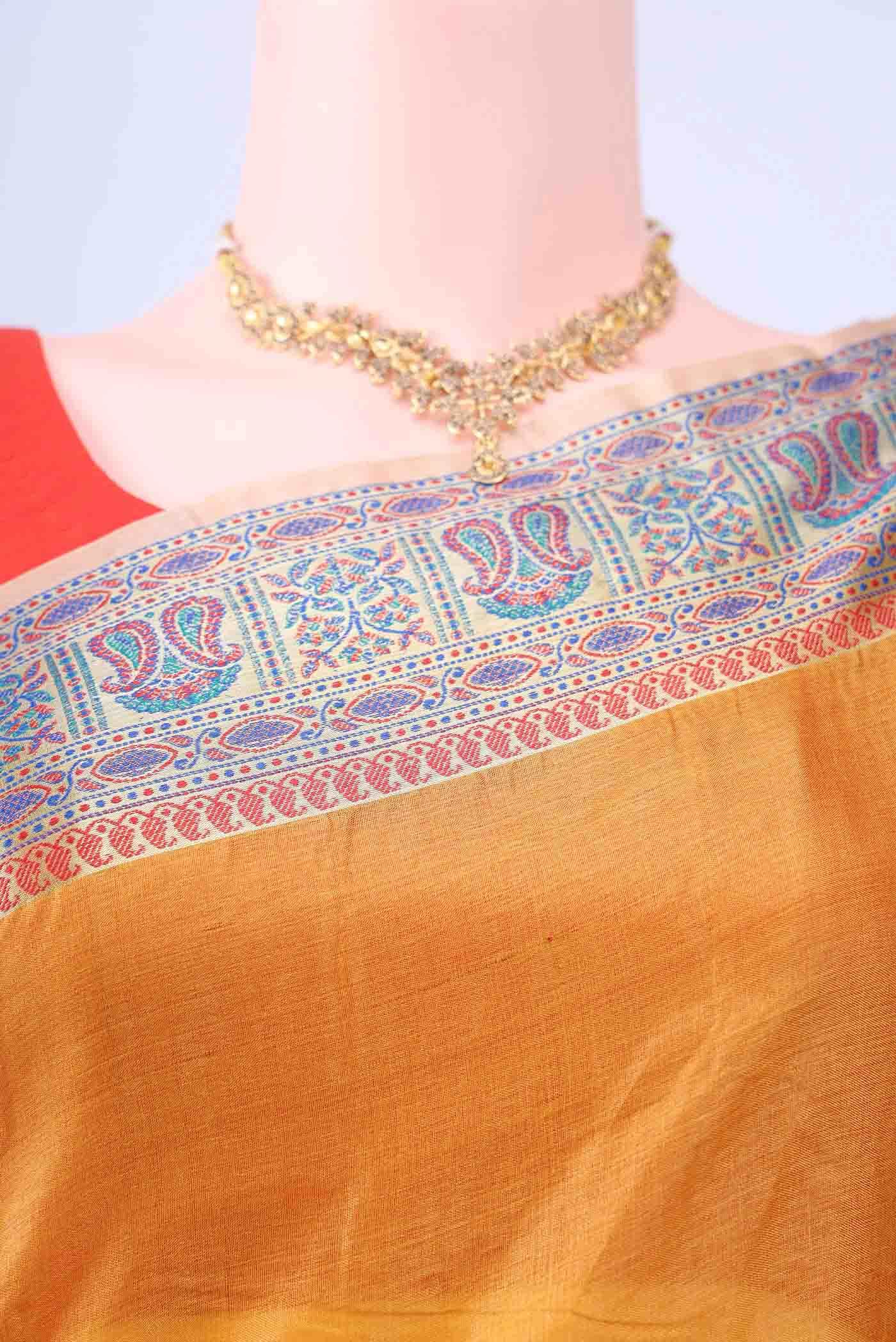 Mustard Banarasi Silk Saree - Image 3