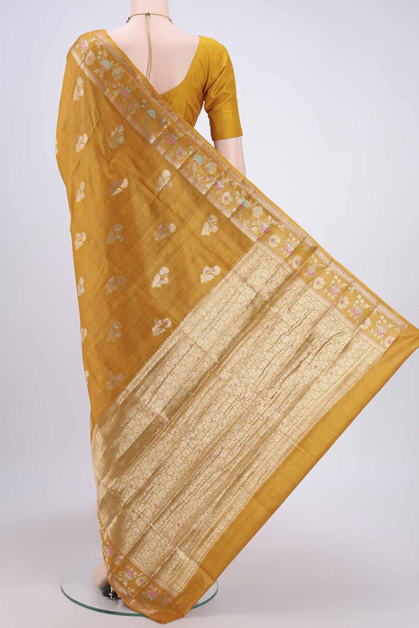 Mustard Banarasi Tussar Silk Saree - Image 3