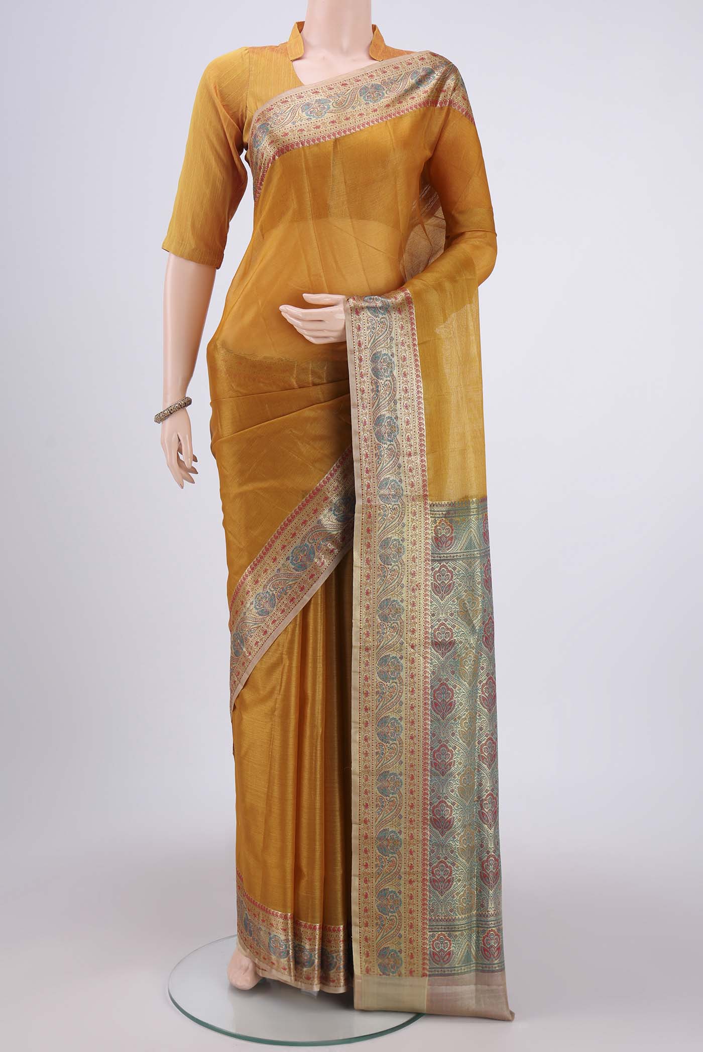 Mustard Banarasi Tussar Silk Saree