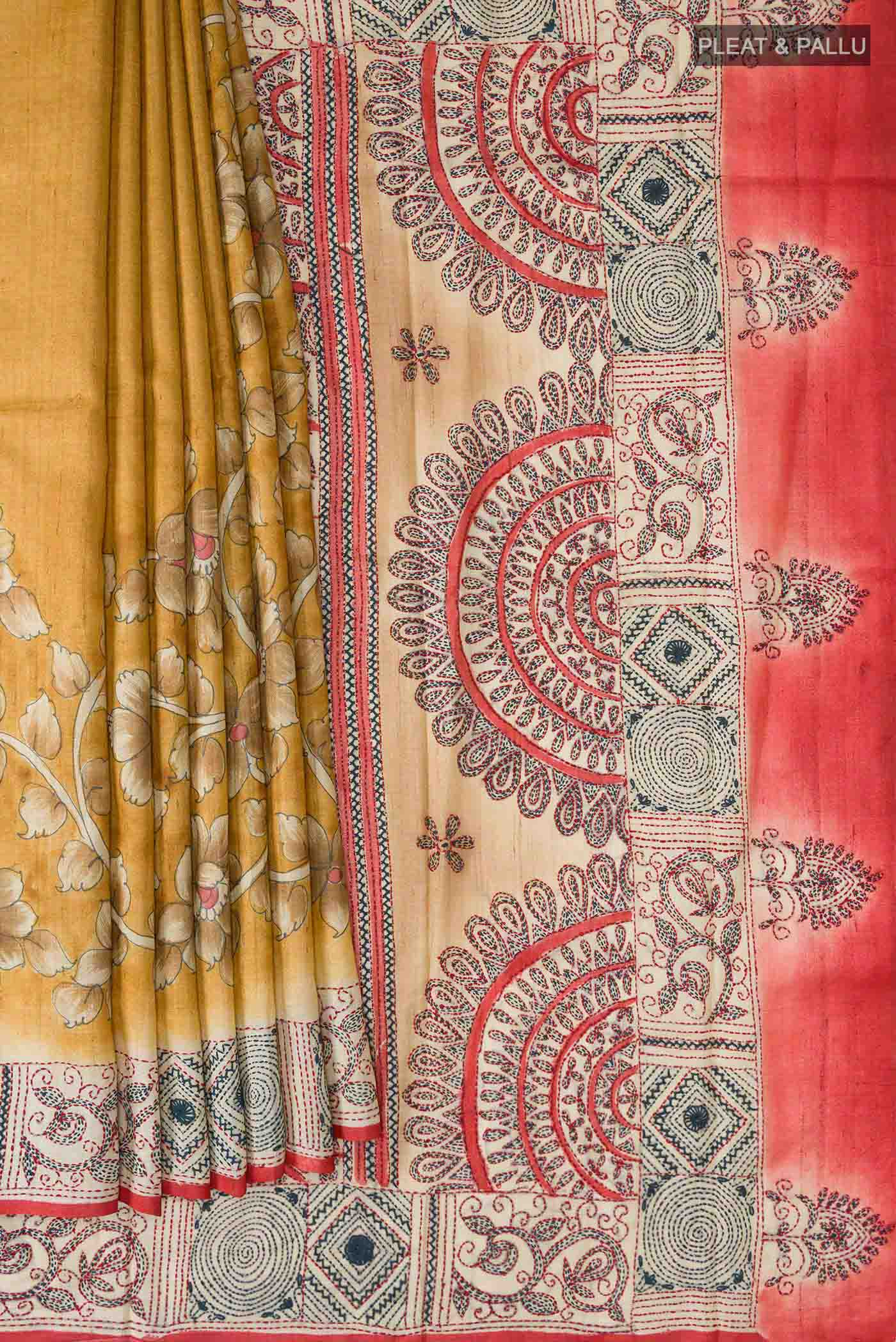 Mustard Bhagalpuri Tussar Silk Saree - Image 4
