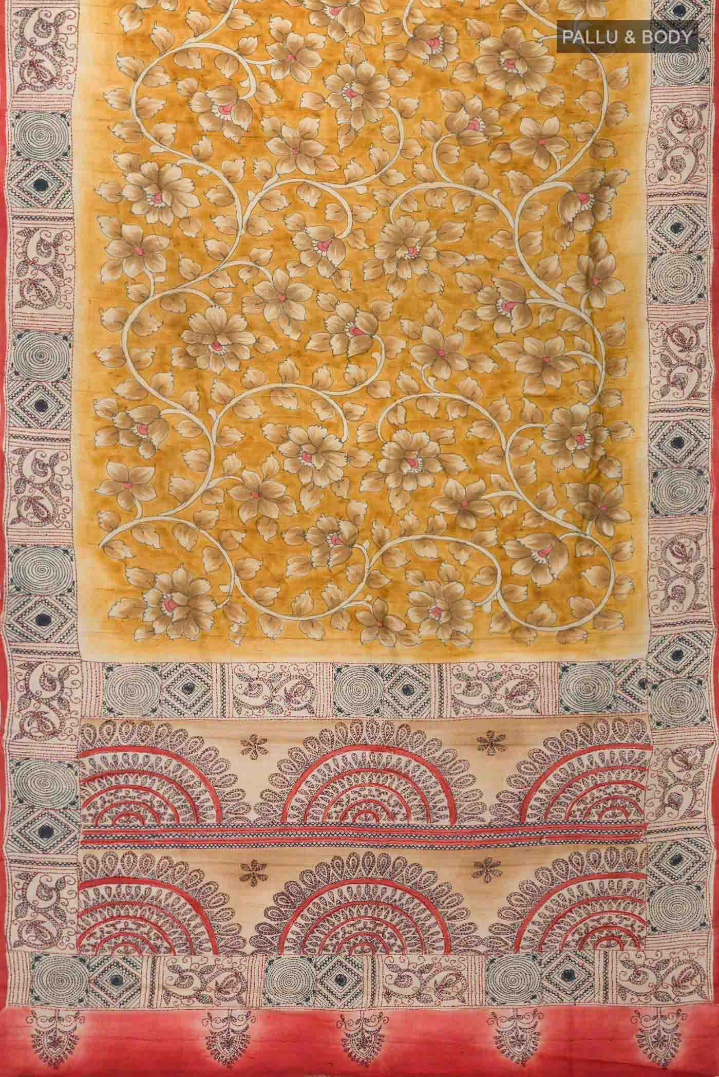Mustard Bhagalpuri Tussar Silk Saree - Image 6