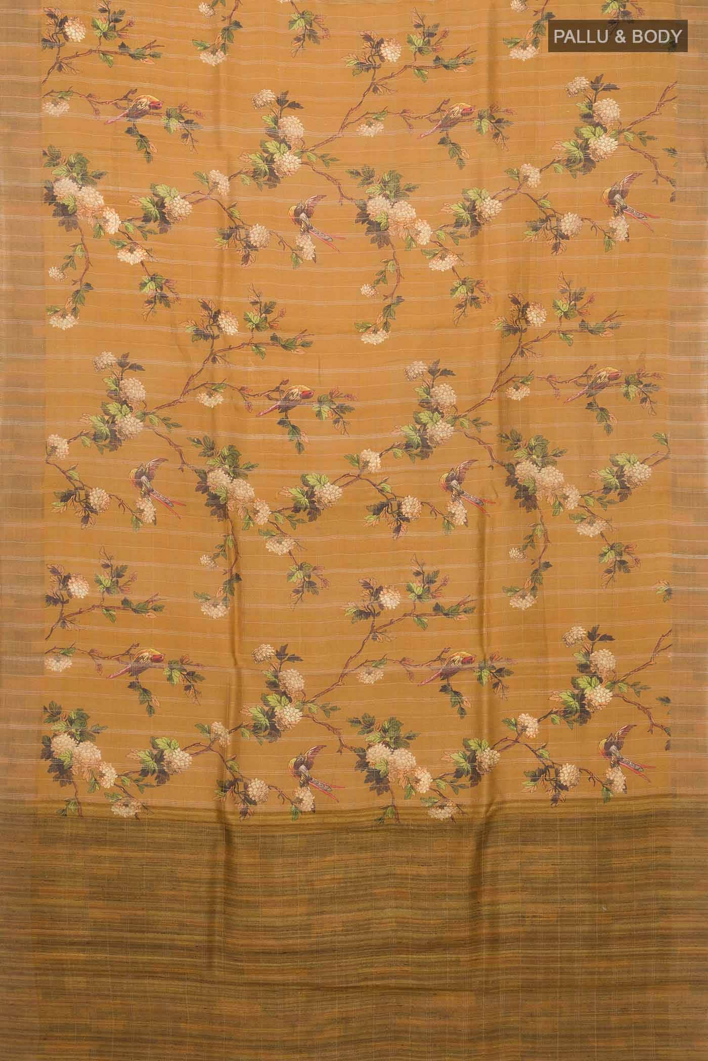 Mustard Bhagalpuri Tussar Silk Saree - Image 3