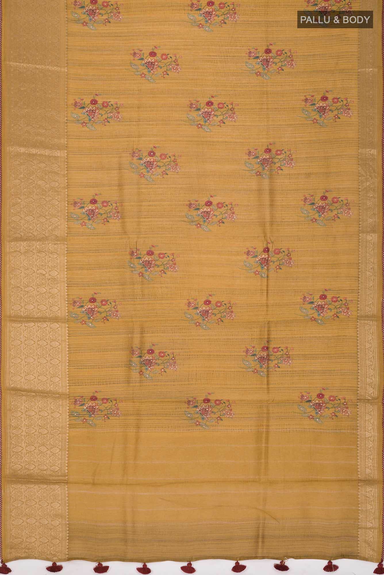 Mustard Bhagalpuri Tussar Silk Saree - Image 3