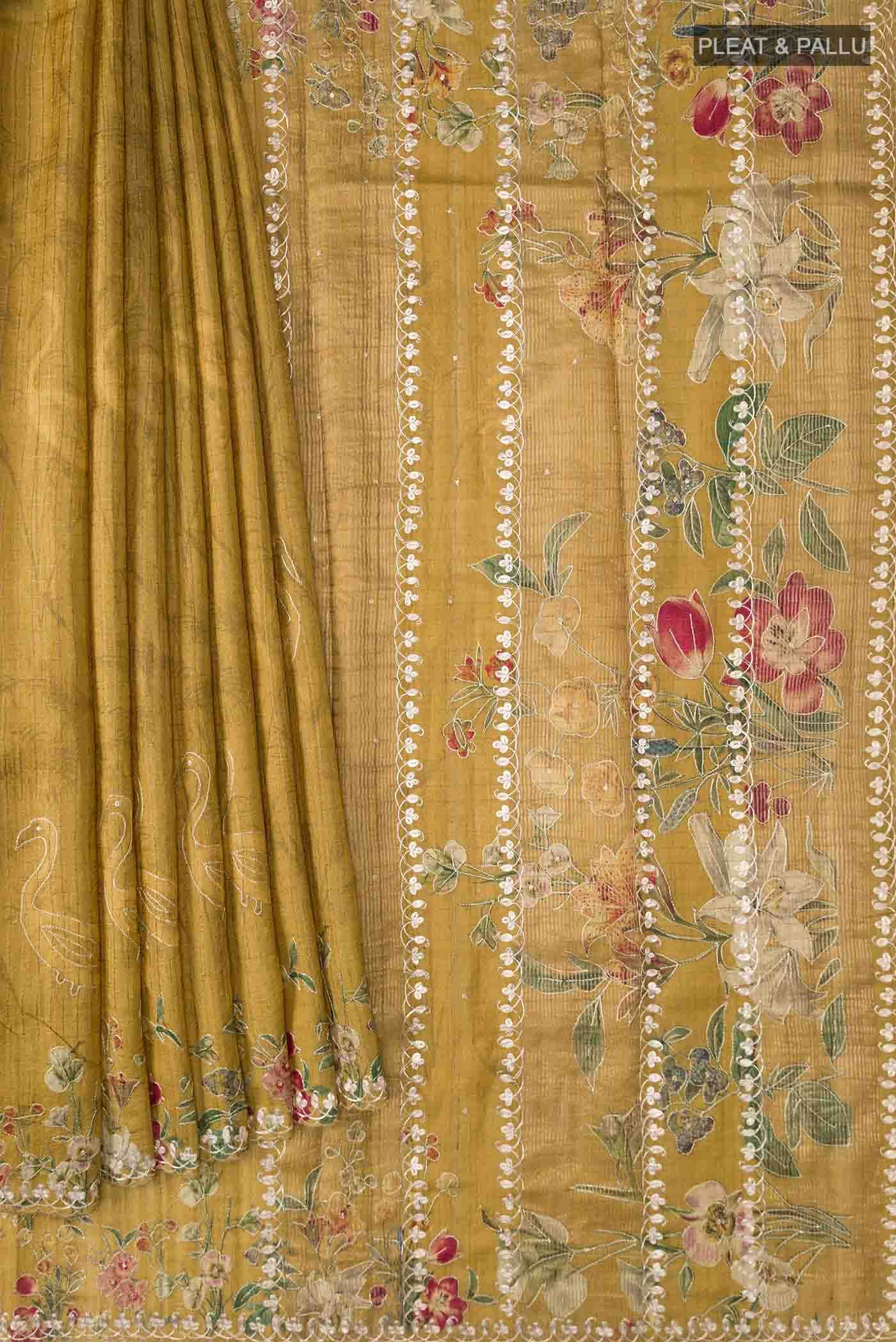 Mustard Bhagalpuri Tussar Silk Saree - Image 2