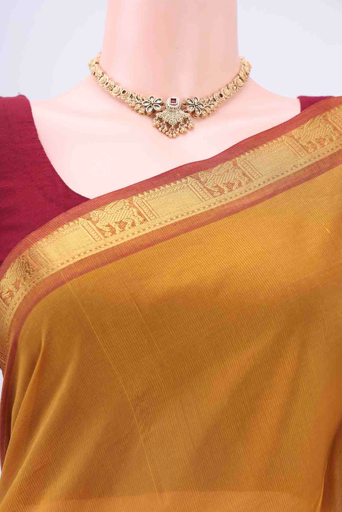 Mustard Blended Coimbatore Silk Cotton Saree - Image 2