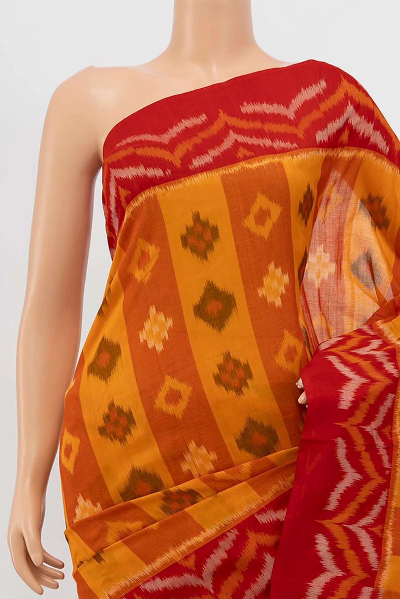 Mustard Pochampally Cotton Saree - Image 2