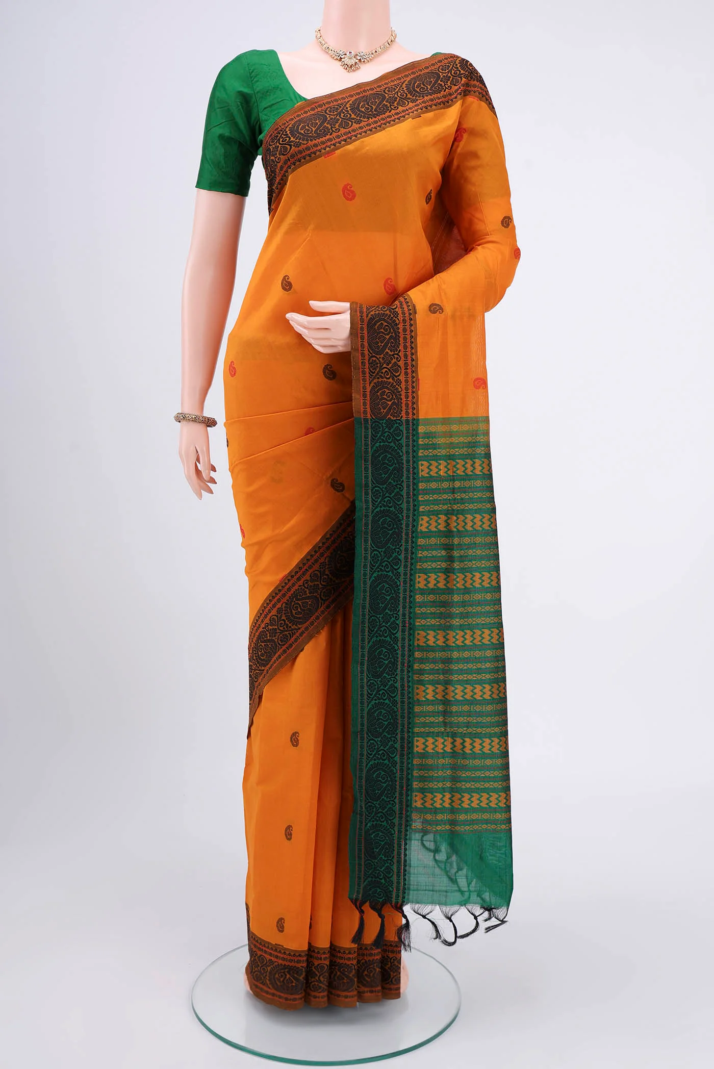 Mustard Blended Poly Cotton Saree