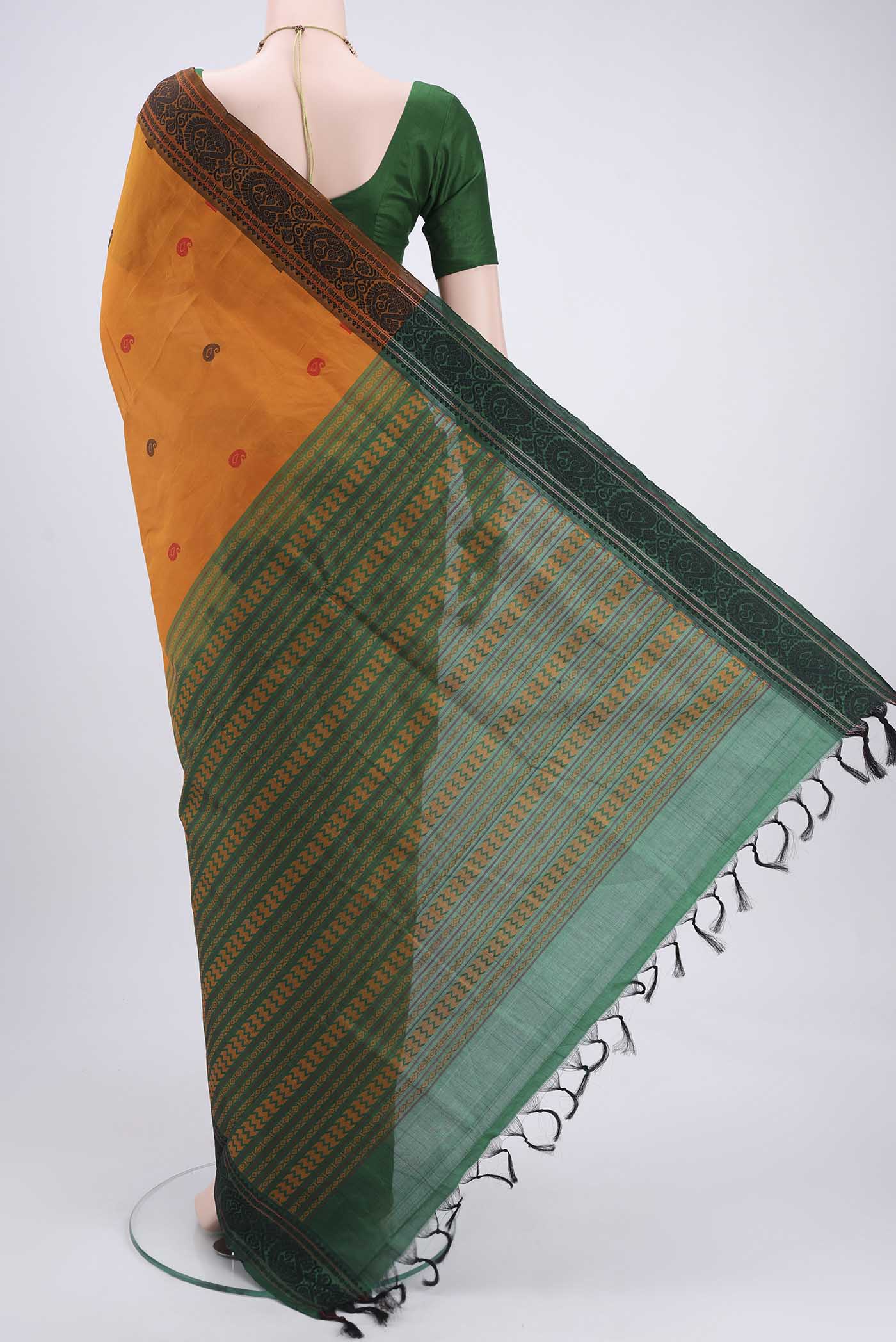 Mustard Blended Poly Cotton Saree - Image 3