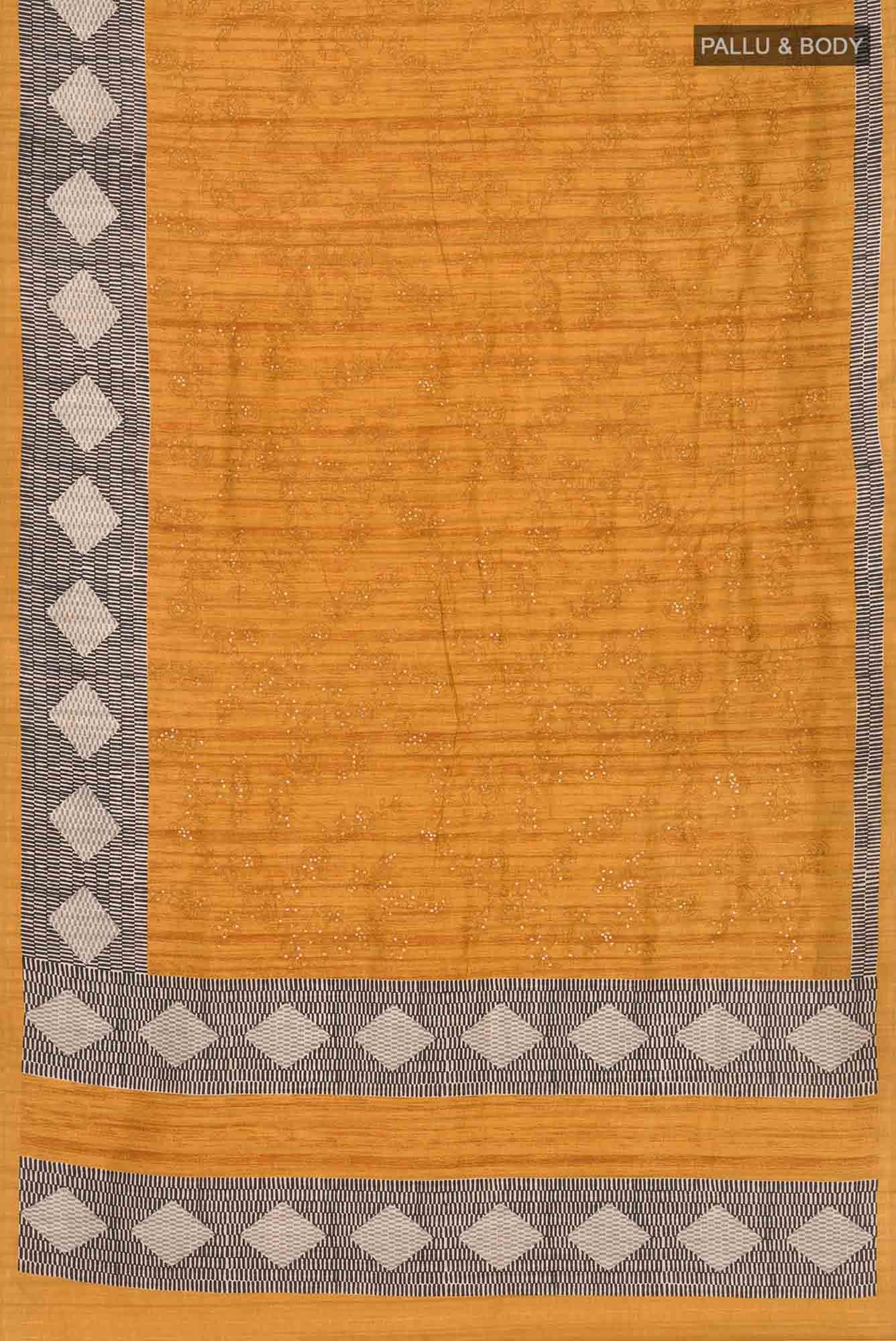 Mustard Blended Tussar Silk Saree - Image 2