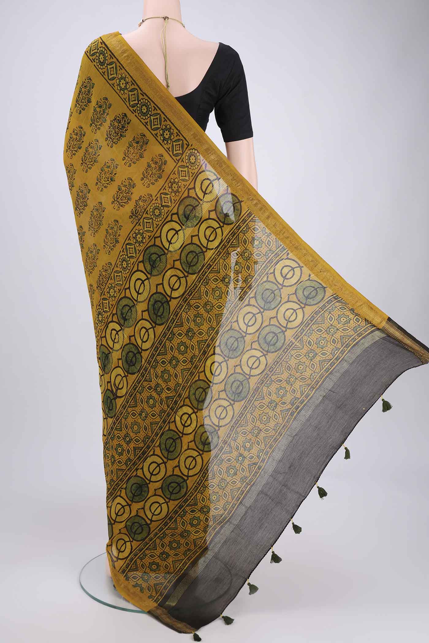 Mustard Chanderi Silk Cotton Saree - Image 3