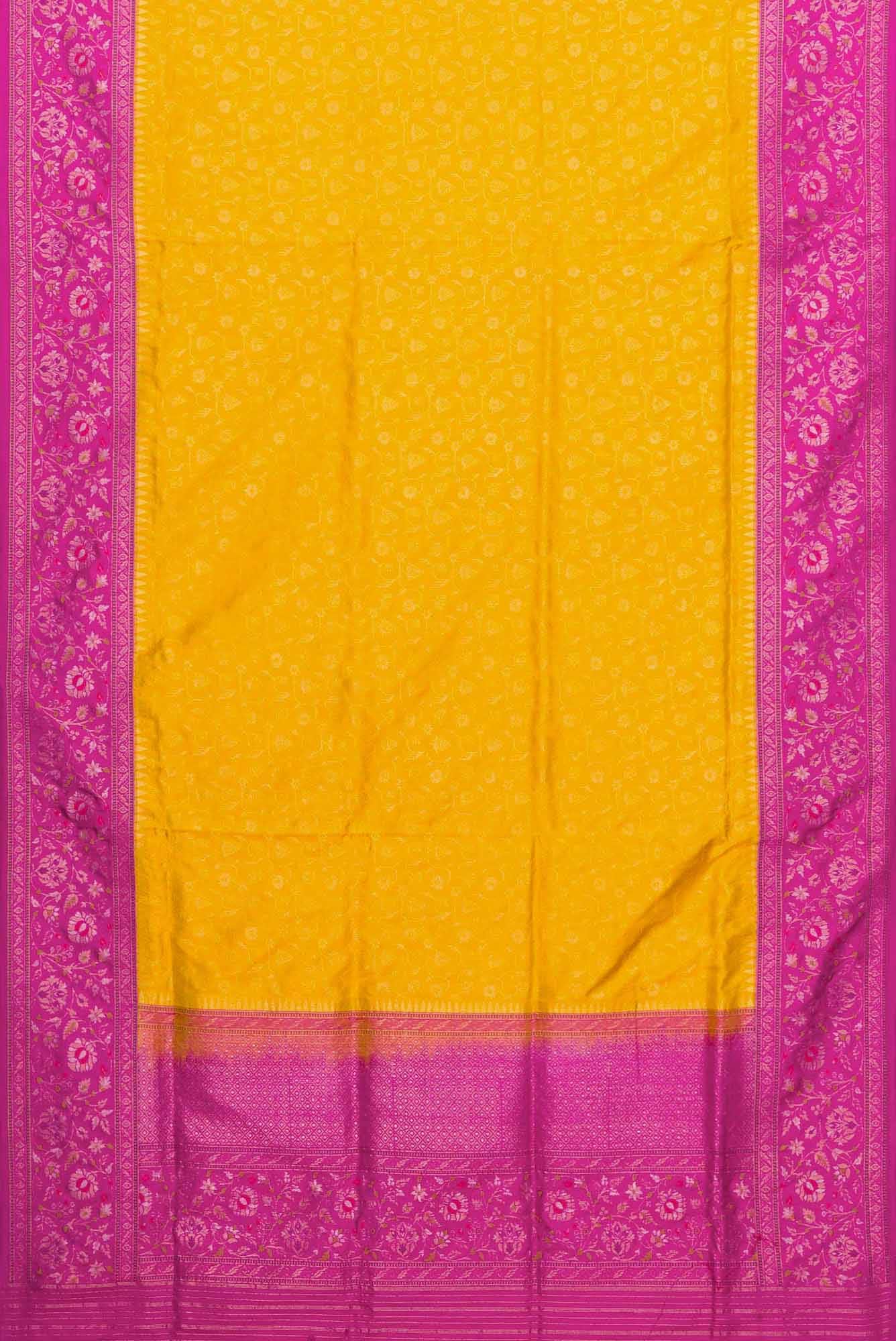 Pure Silk Pure Zari Mustard Dual Tone Banarasi Saree - Image 4