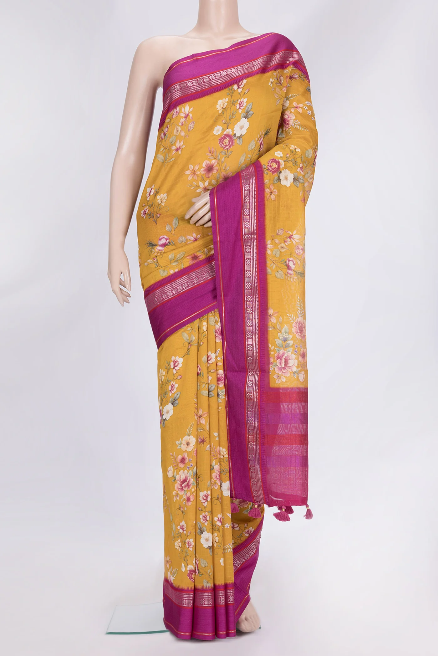 Mustard Chanderi Silk Cotton Saree