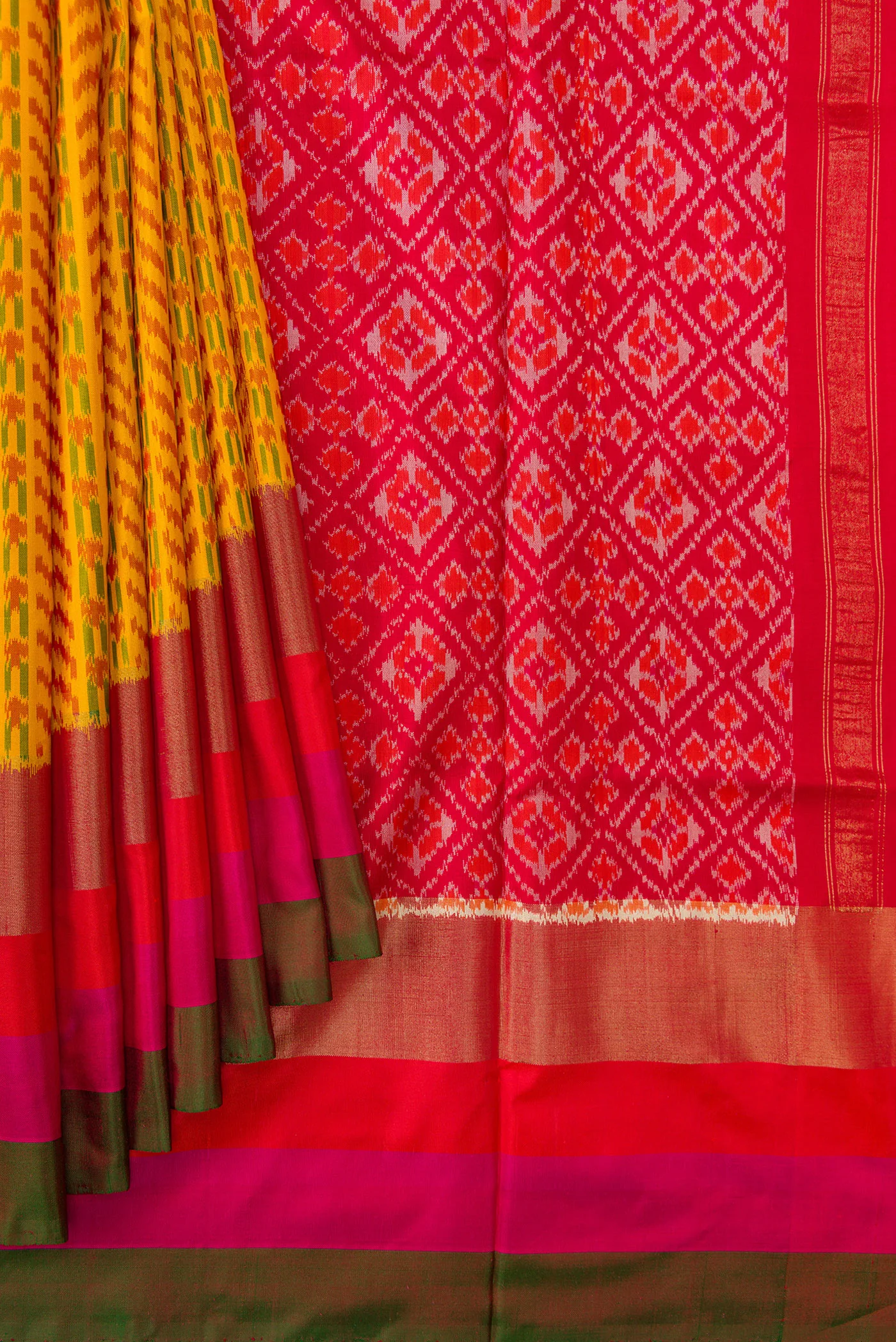 Mustard Pochampally Silk Saree - Image 4