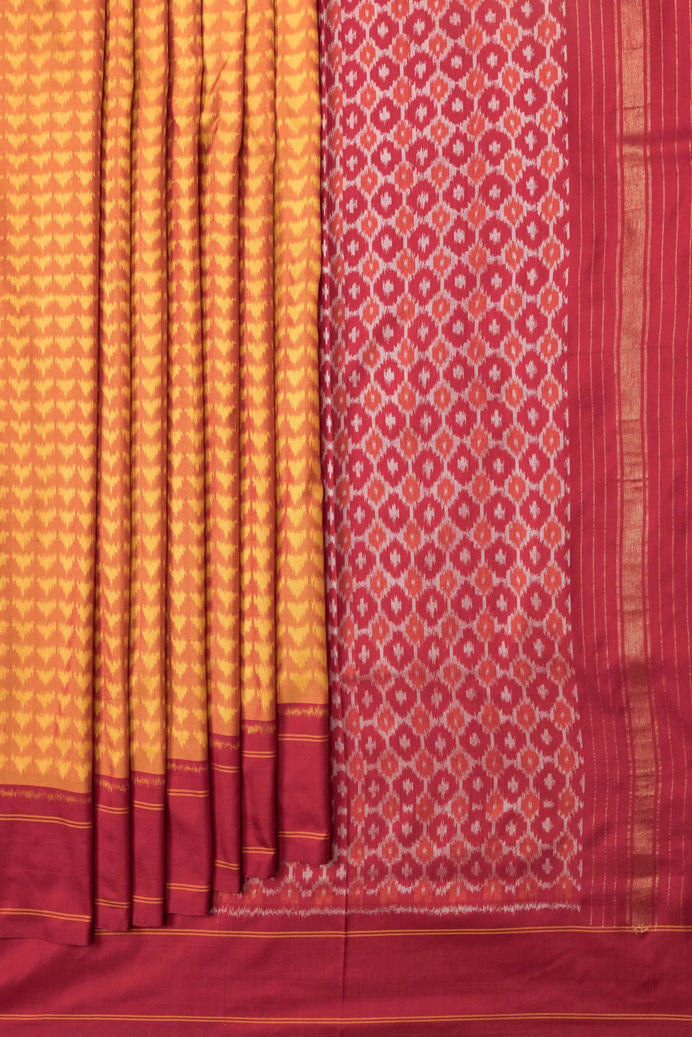Mustard Pochampally Silk Saree - Image 4