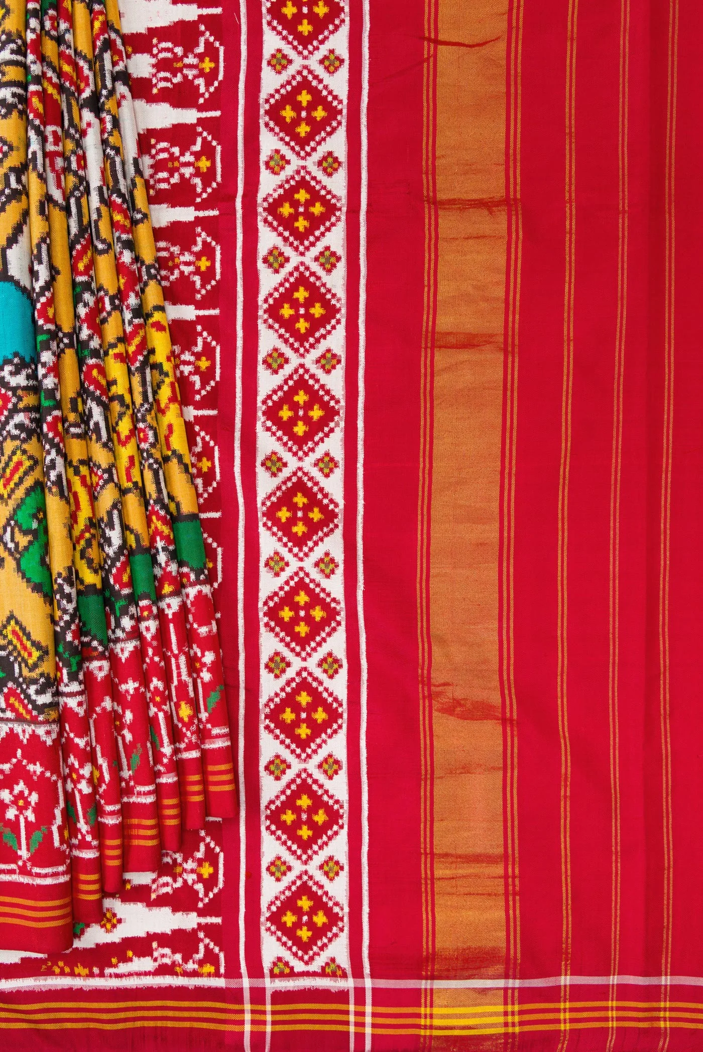 Yellow Double Ikat Saree - Image 4