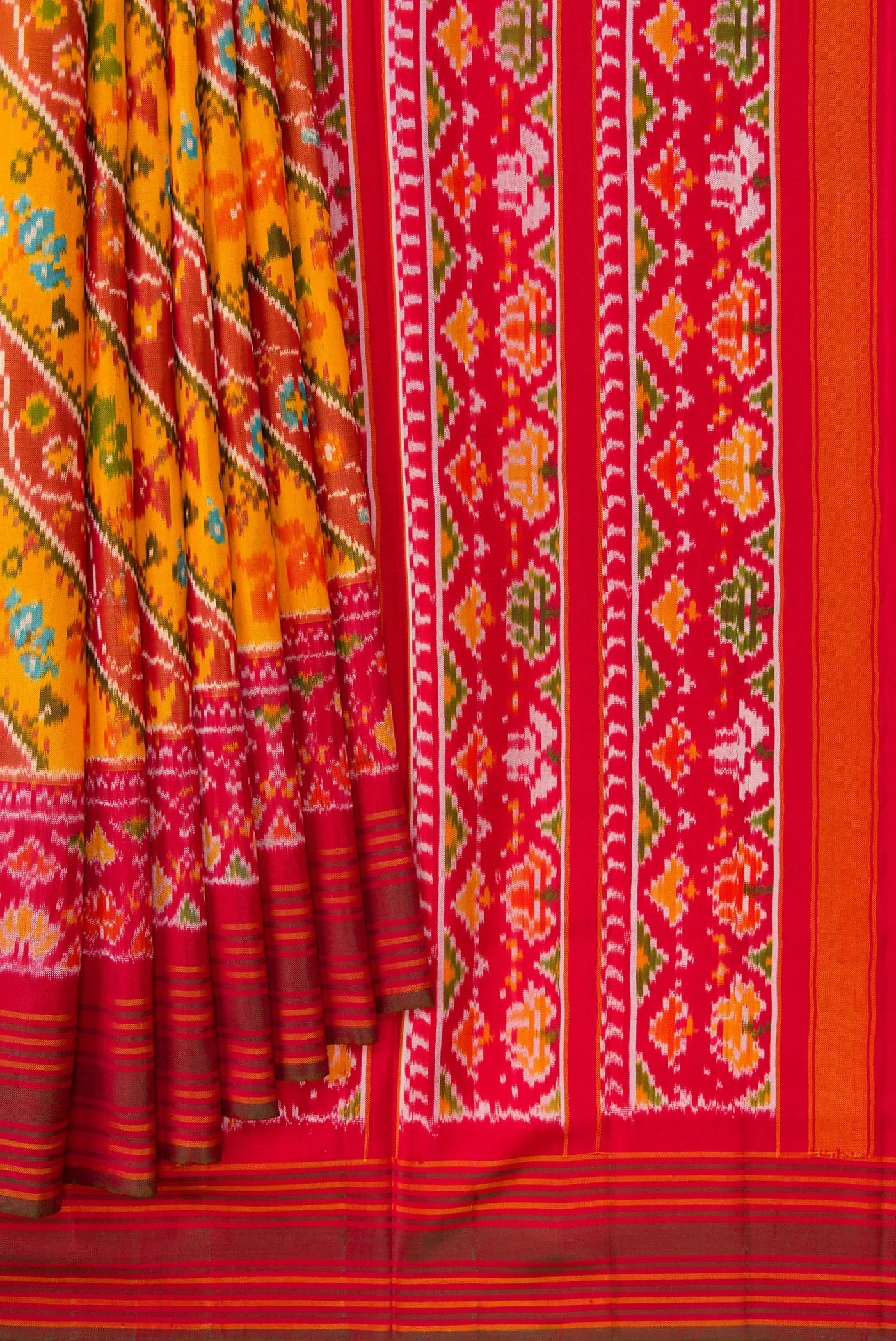 Yellow Double Ikat Saree - Image 4
