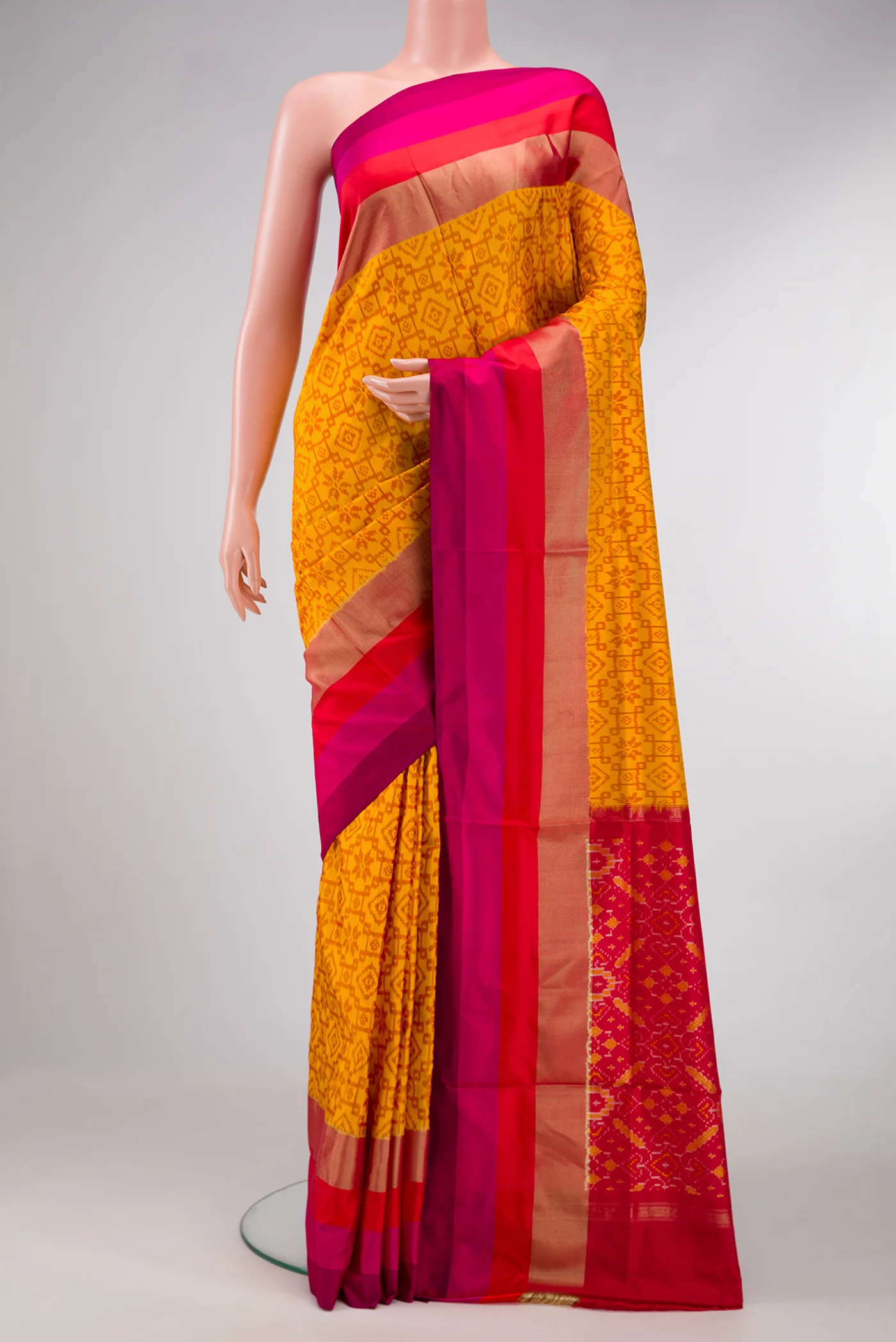 Mustard Pochampally Silk Saree