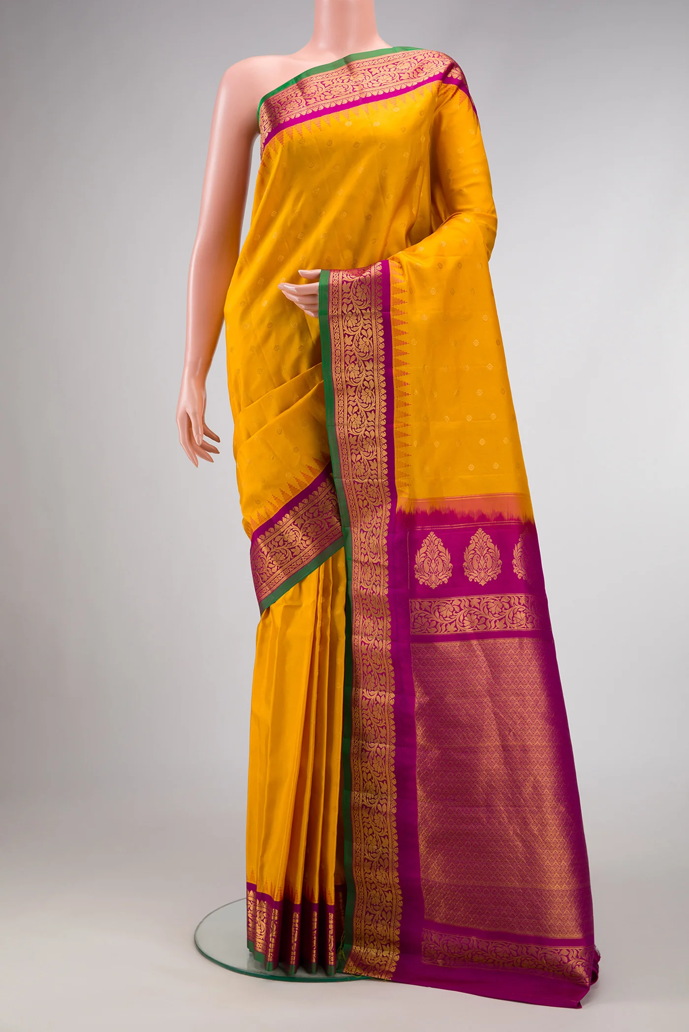 Yellow Gadwal Silk Saree