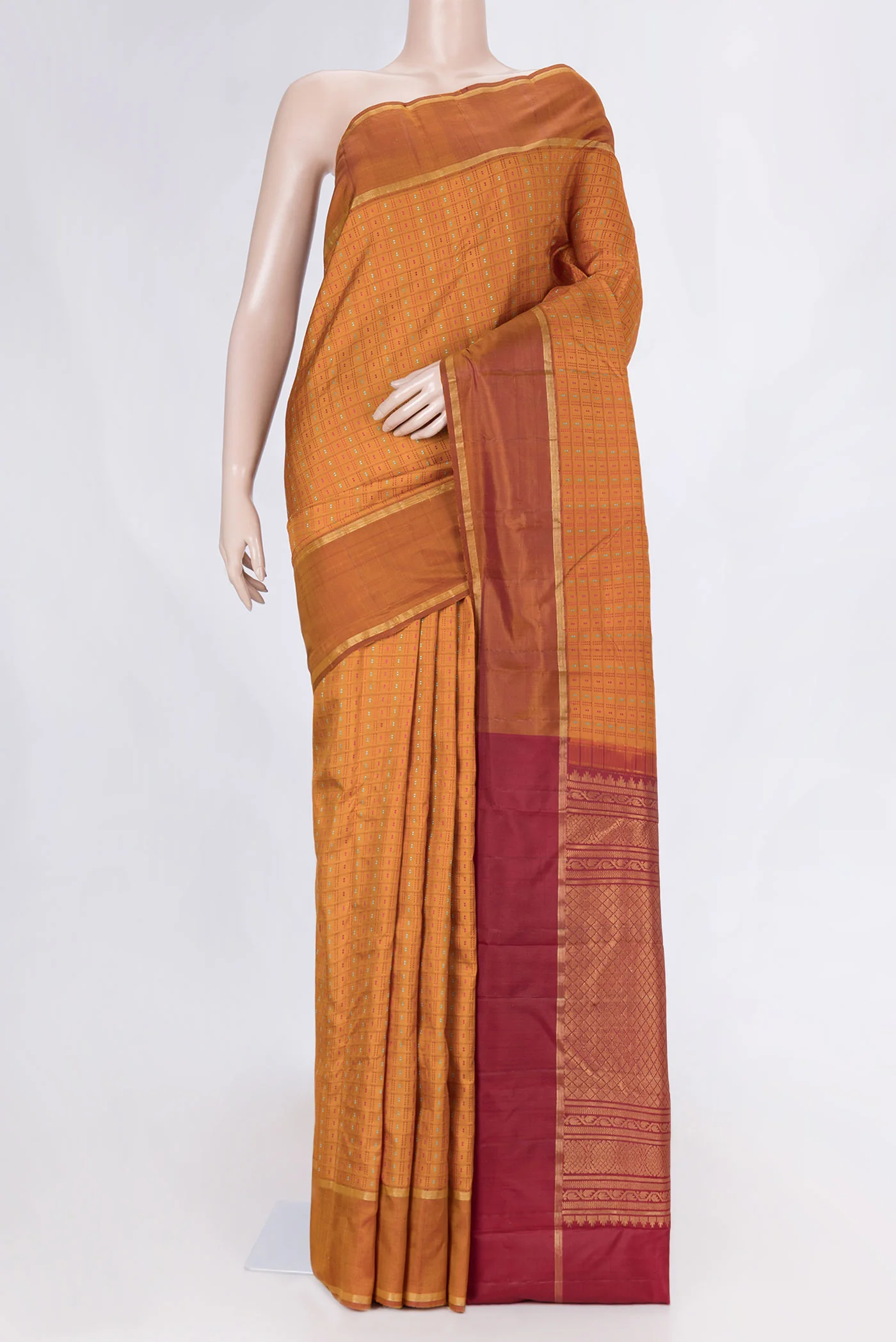 Mustard Dual Tone Kanchipuram Saree