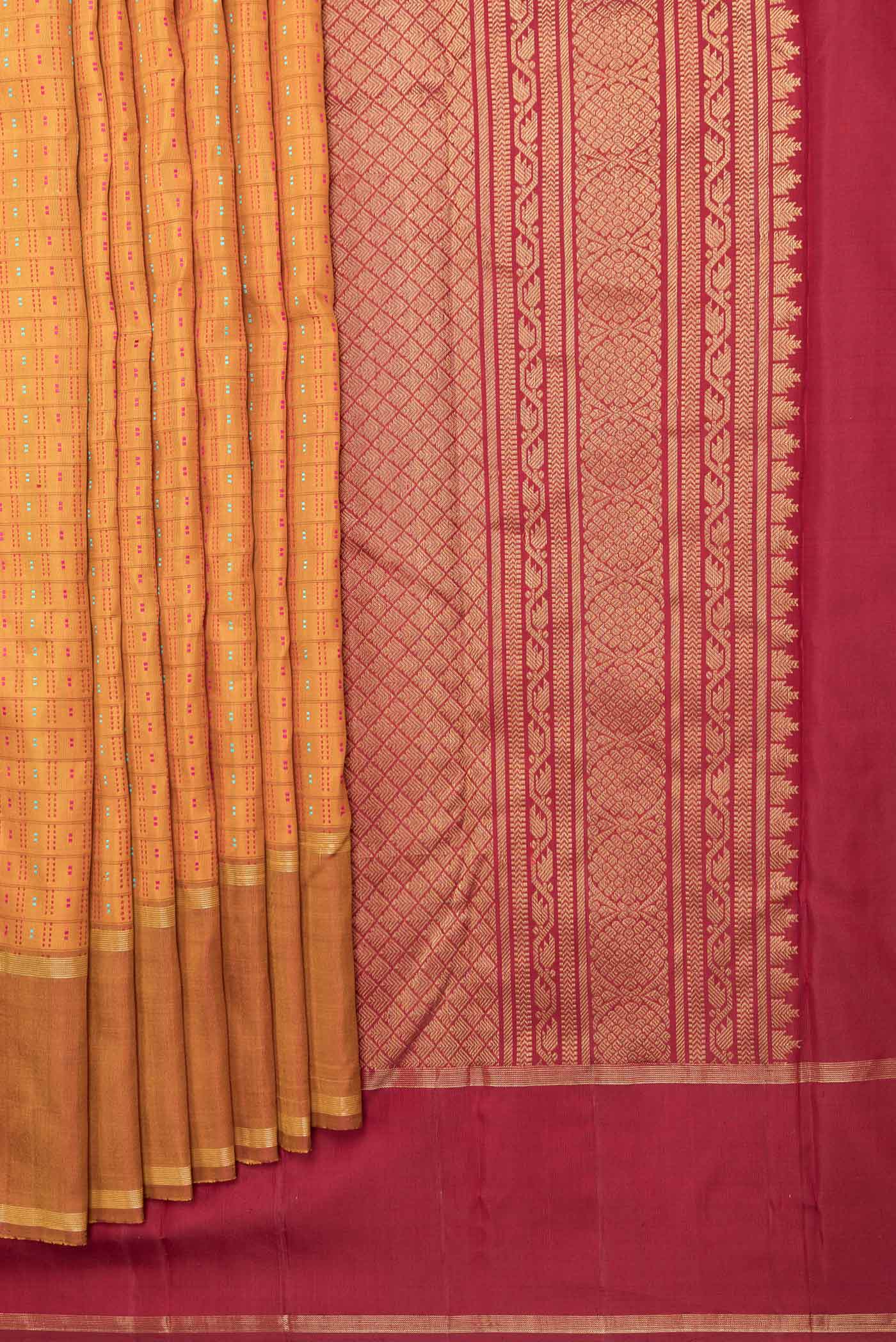Mustard Dual Tone Kanchipuram Saree - Image 4