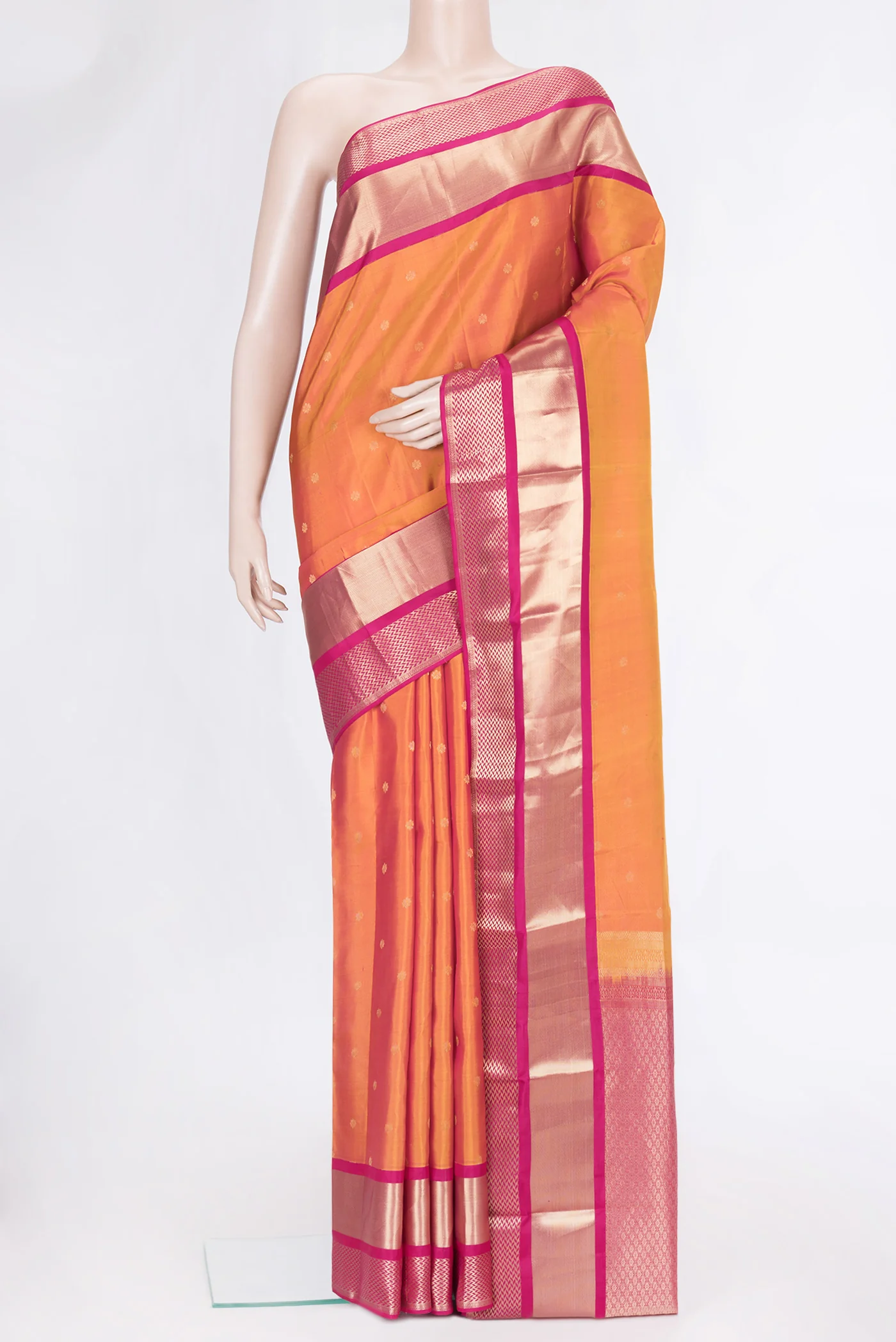 Mustard with pink Color Kanchipuram Silk Saree