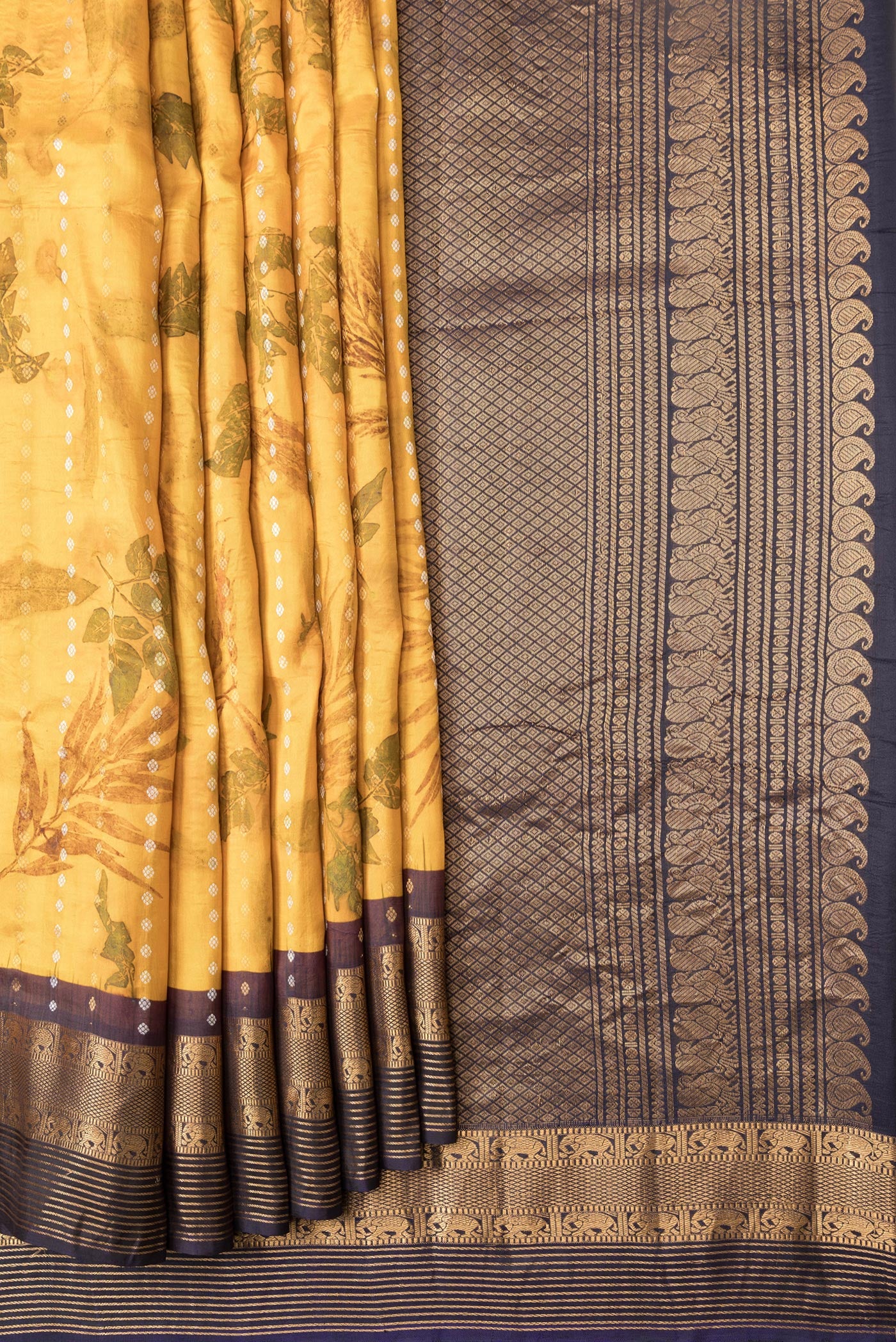 Mustard Kanchipuram Silk Saree - Image 4