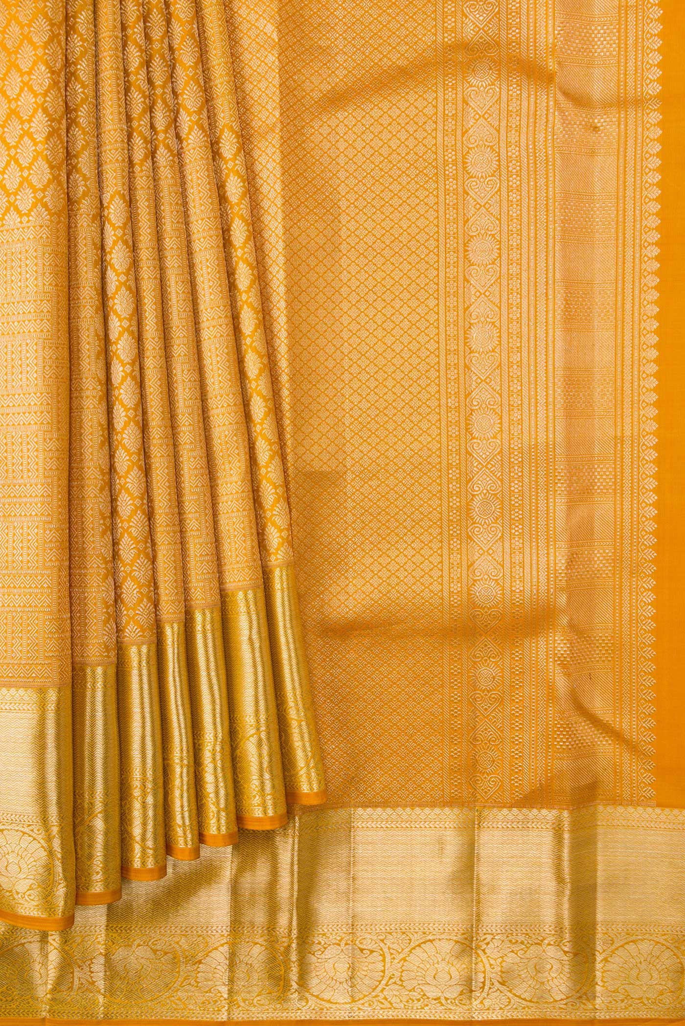 Mustard Kanchipuram Silk Saree - Image 4