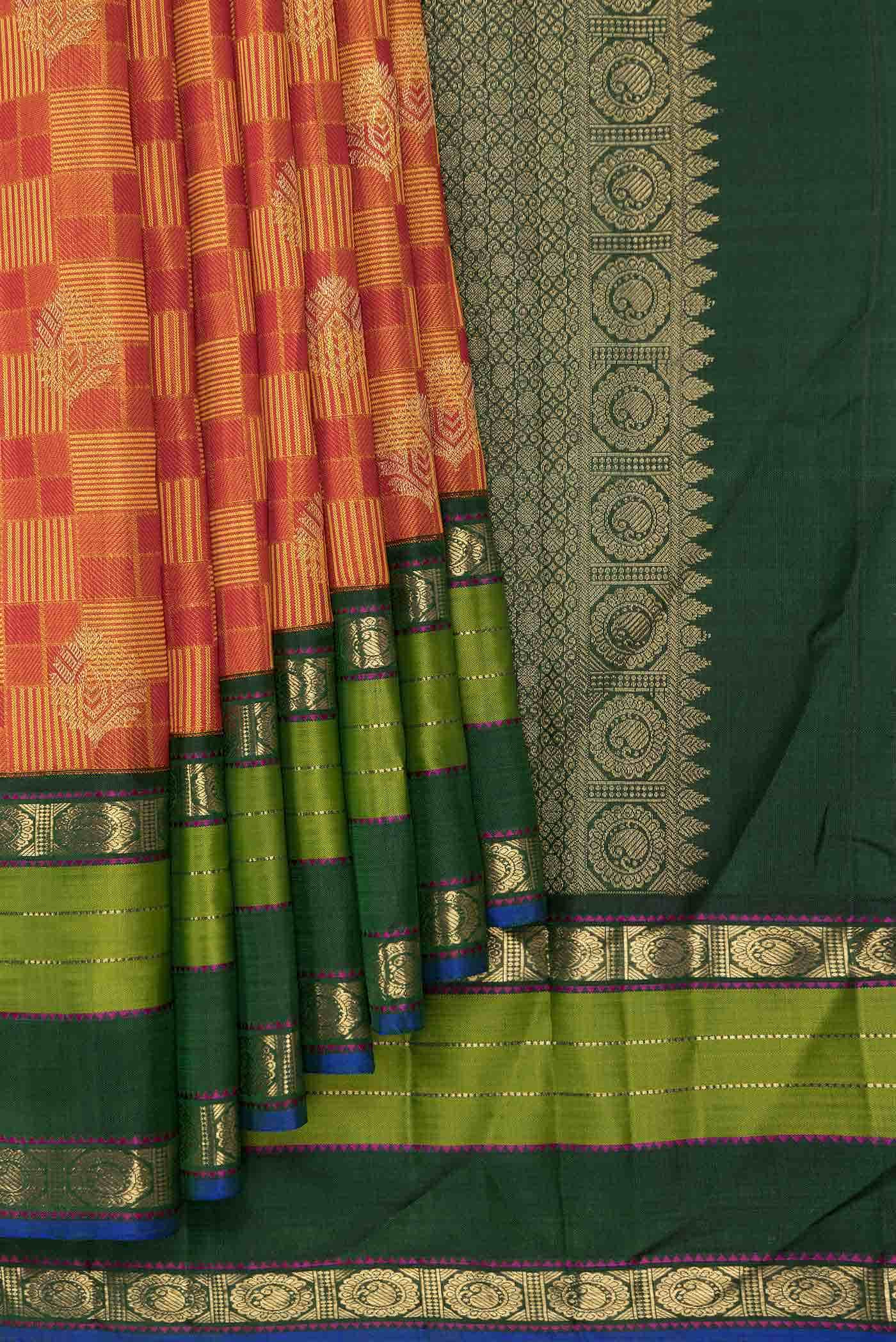 Pure Silk Pure Zari Mustard Dual Tone Kanchipuram Saree - Image 2
