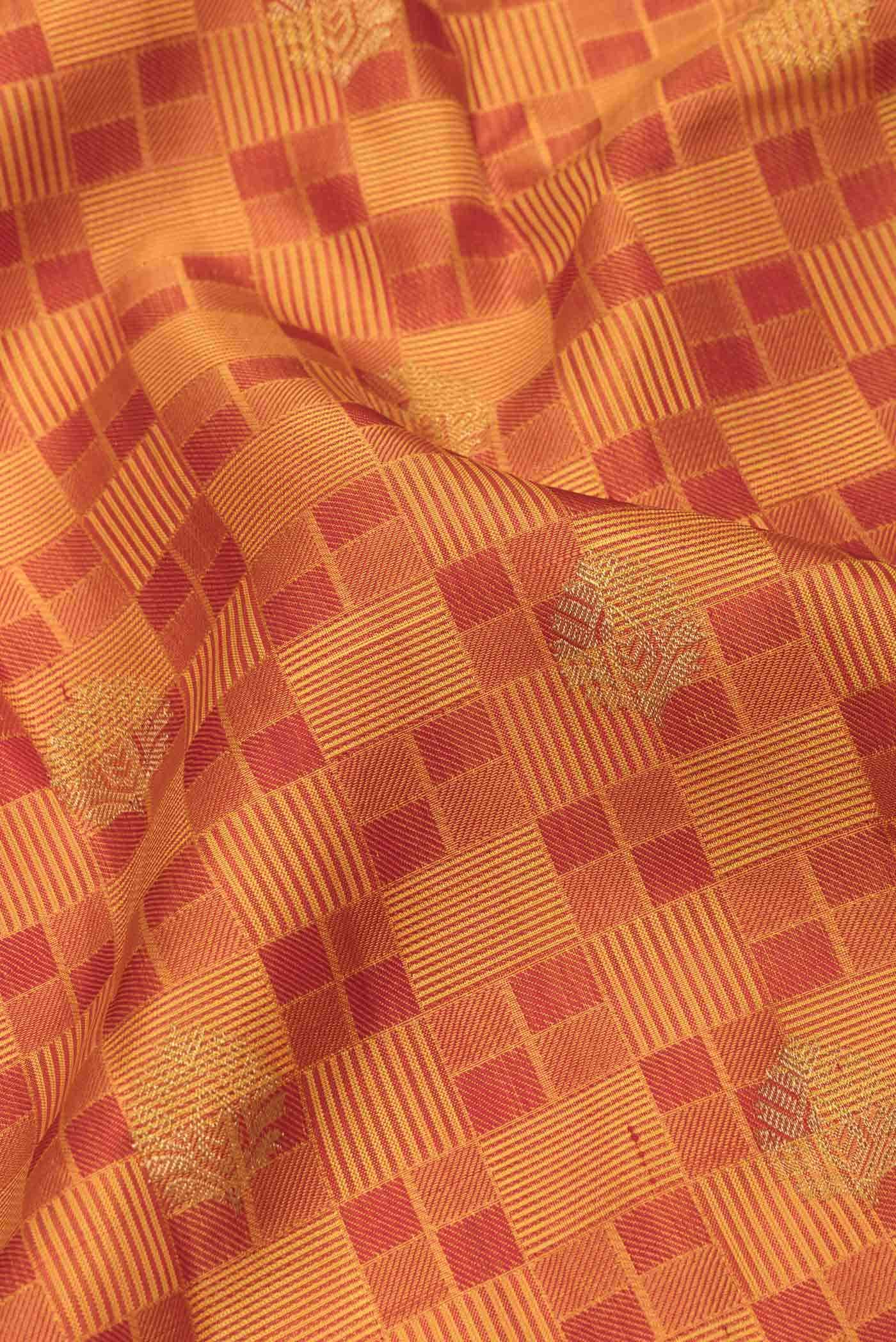 Pure Silk Pure Zari Mustard Dual Tone Kanchipuram Saree - Image 3