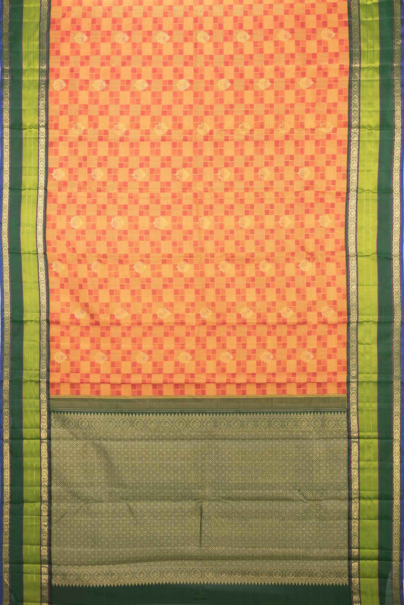 Pure Silk Pure Zari Mustard Dual Tone Kanchipuram Saree - Image 4
