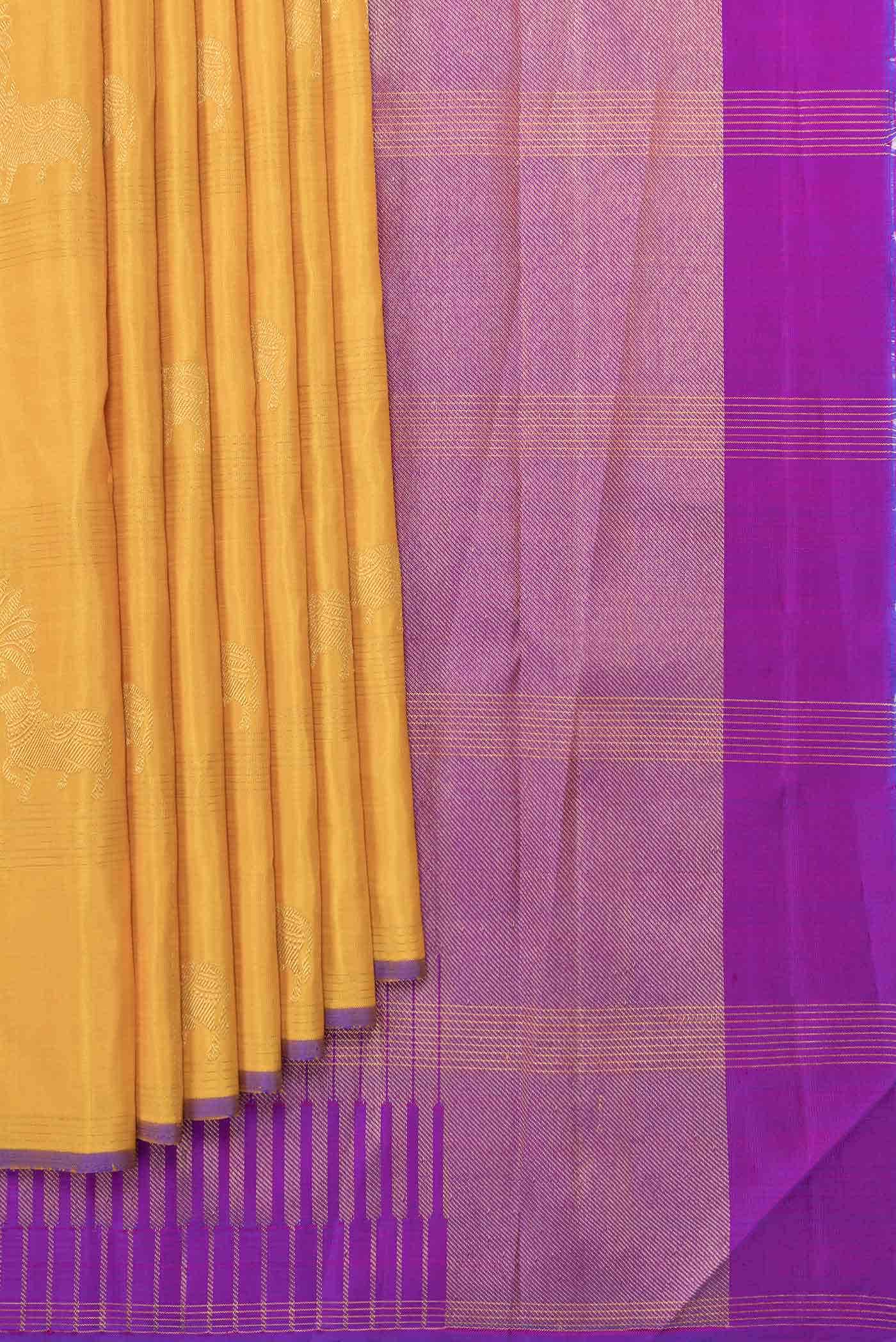 Pure Silk Pure Zari Mustard Dual Tone Kanchipuram Saree - Image 2