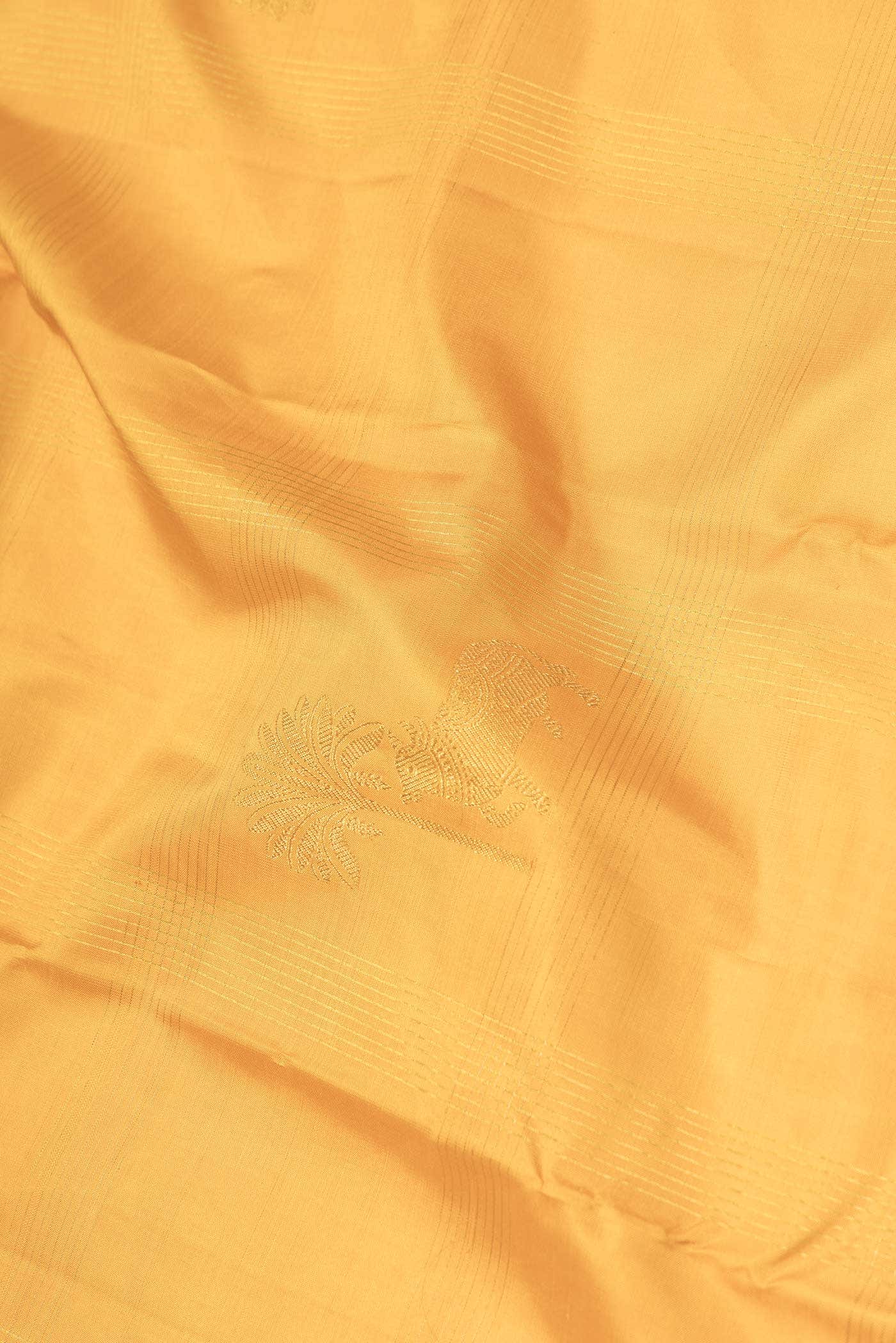 Pure Silk Pure Zari Mustard Dual Tone Kanchipuram Saree - Image 3