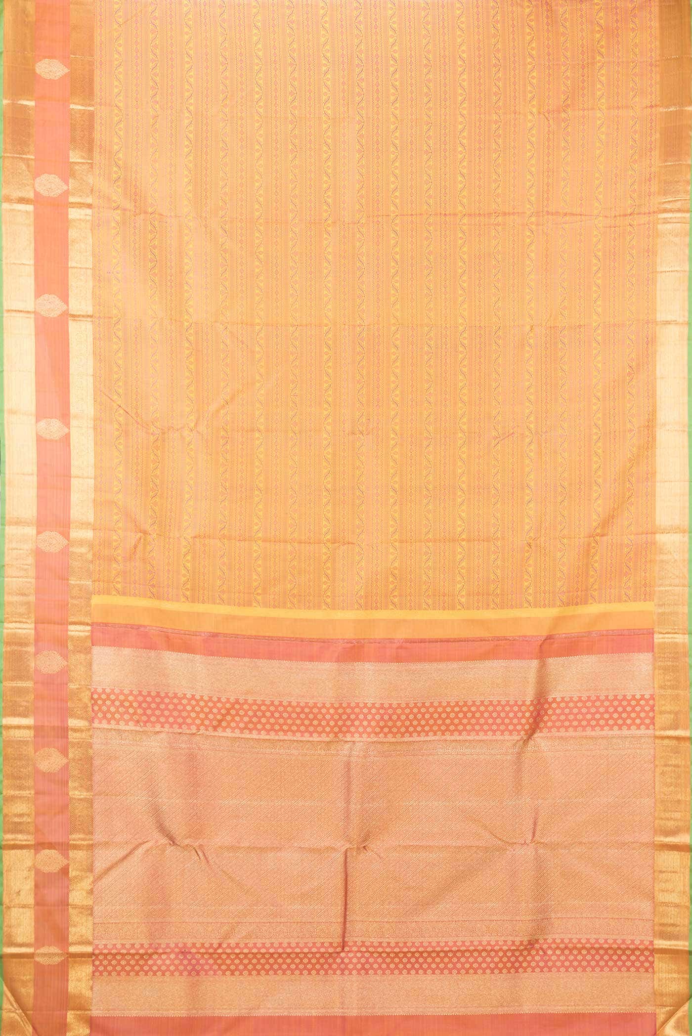 Pure Silk Pure Zari Mustard Dual Tone Kanchipuram Saree - Image 4