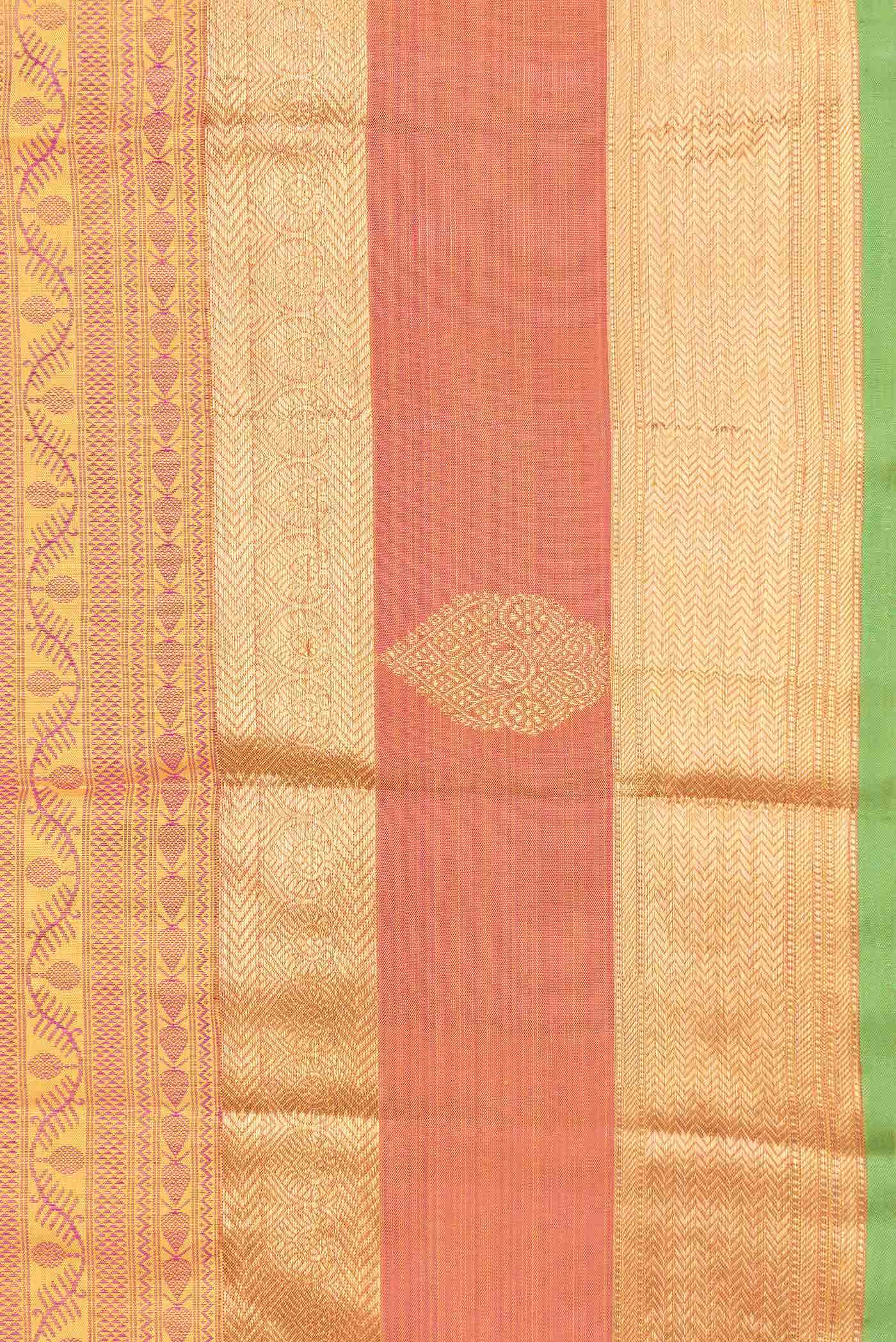 Pure Silk Pure Zari Mustard Dual Tone Kanchipuram Saree - Image 6
