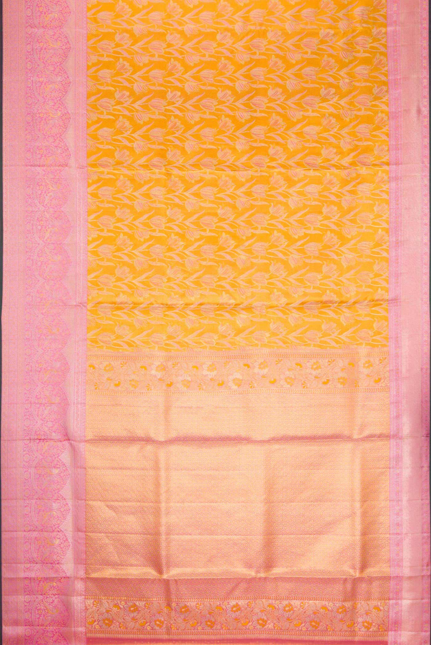 Mustard Dual Tone Kanjivaram Tissue Silk Saree - Image 6