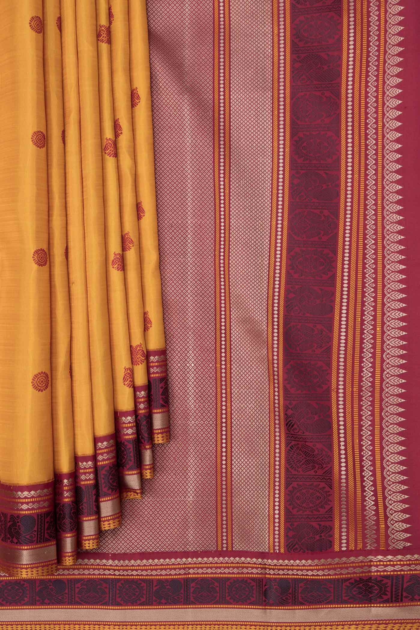 Mustard Dual Tone Kanjivaram Saree - Image 4