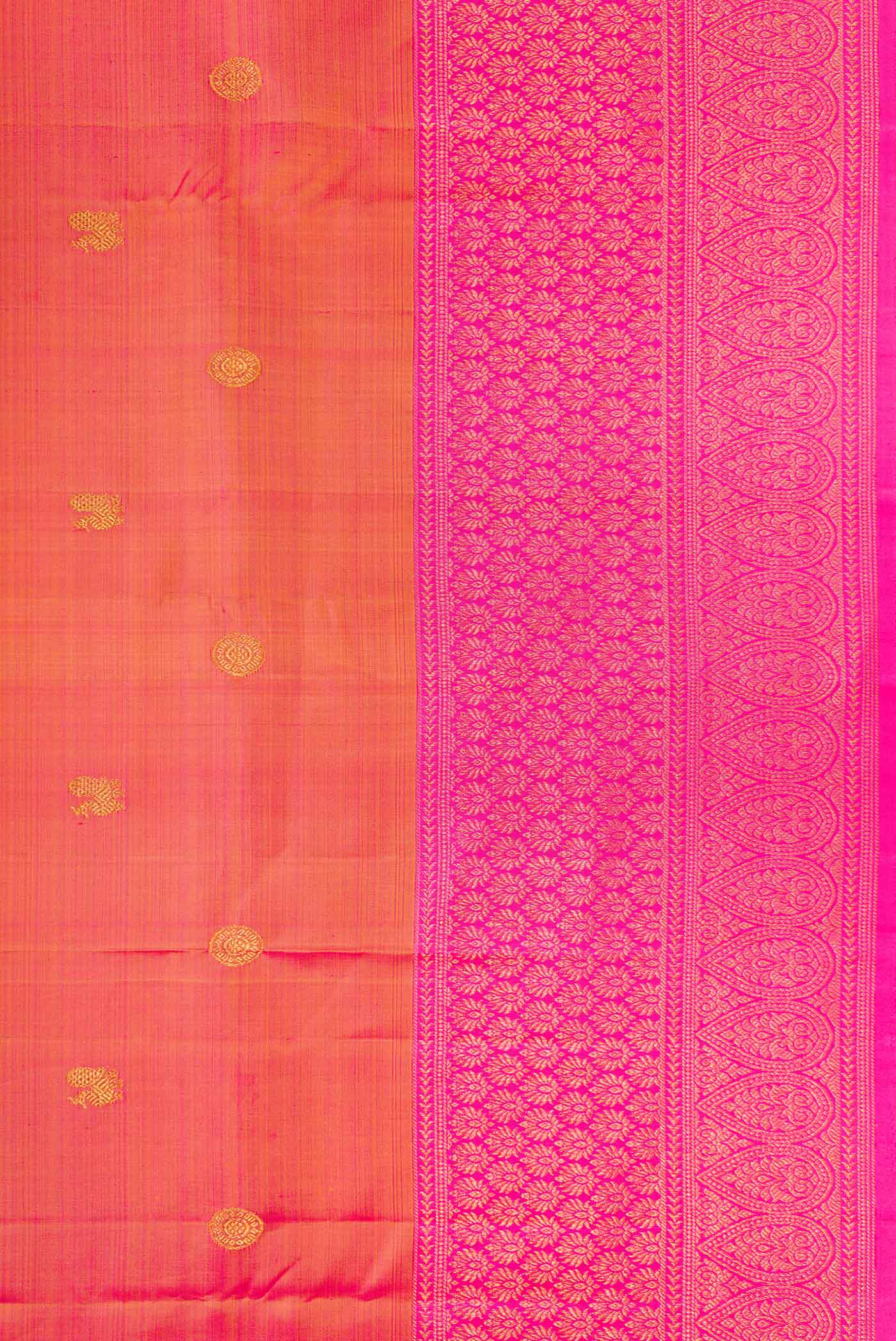 Pink with Yellow Color Kanjivaram Silk Saree - Image 3