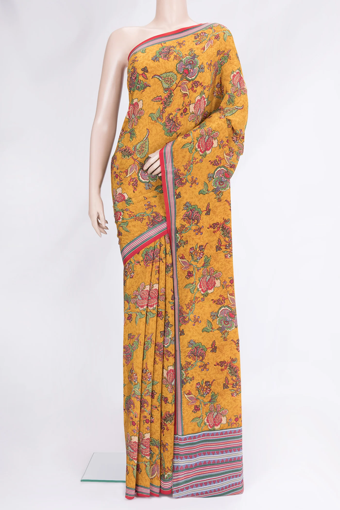 Mustard Mysore Crepe Saree