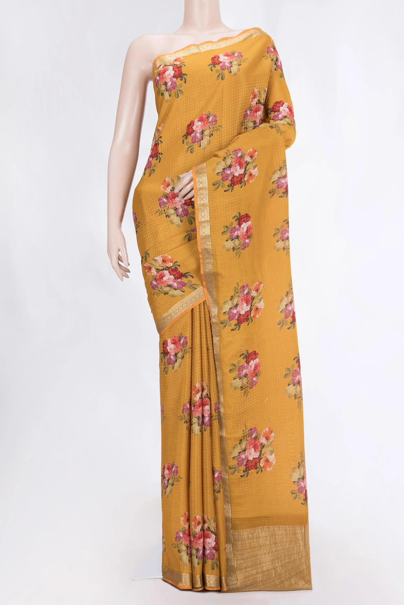 Mustard Mysore Crepe Saree